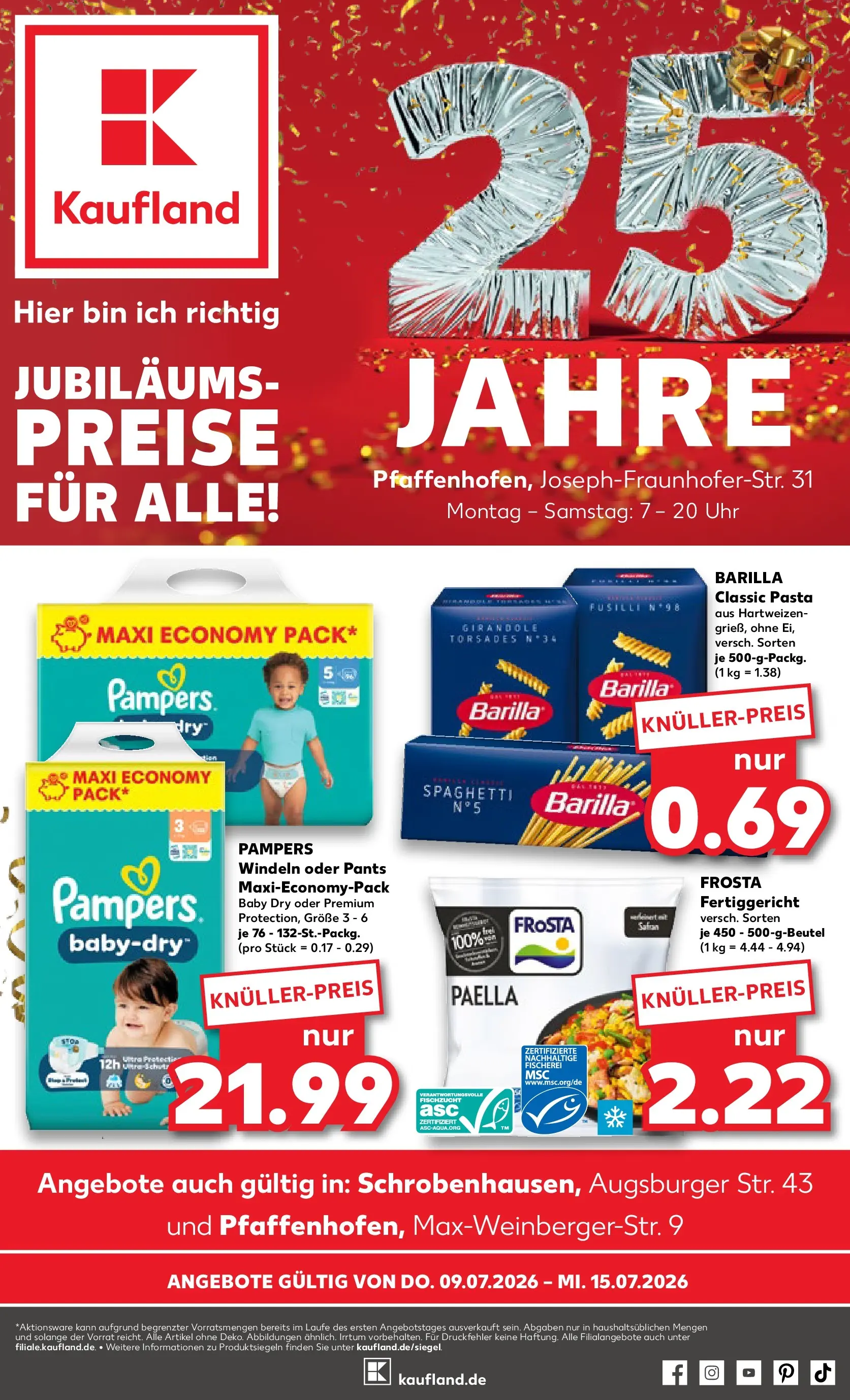 Prospekt Kaufland ab 09.07.2026 » Angebote Online zum Blättern | Seite: 1 | Produkte: Pampers, Frosta, Pasta, Uhr