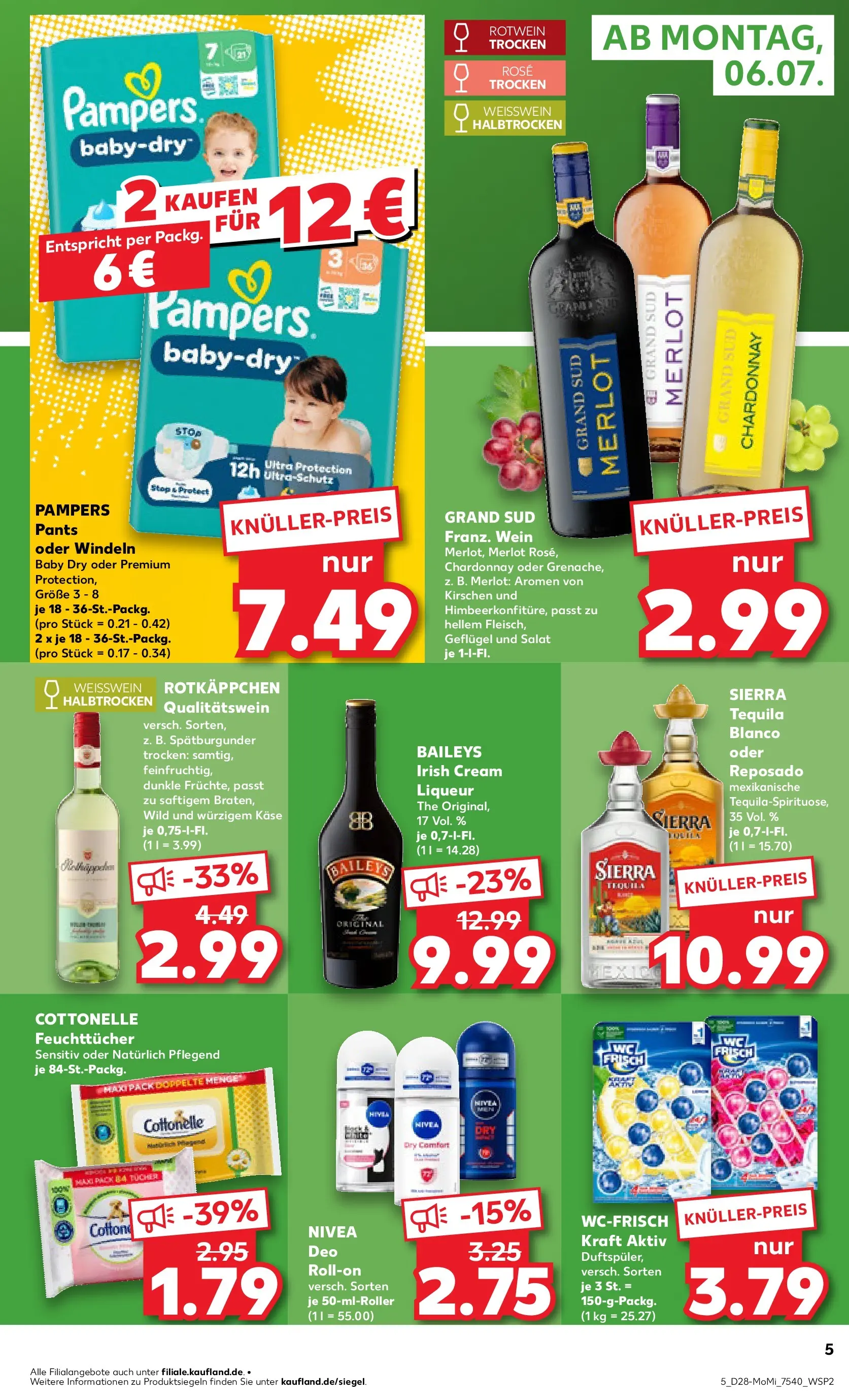Prospekt Kaufland ab 06.07.2026 ยป Angebote und Werbung Online | Seite: 5 | Produkte: Pampers, Grand sud, Baileys, Rotkรคppchen Prospekt Kaufland ab 06.07.2026 ยป Angebote Online zum Blรคttern | Seite: 5 | Produkte: Pampers, Grand sud, Baileys, Rotkรคppchen