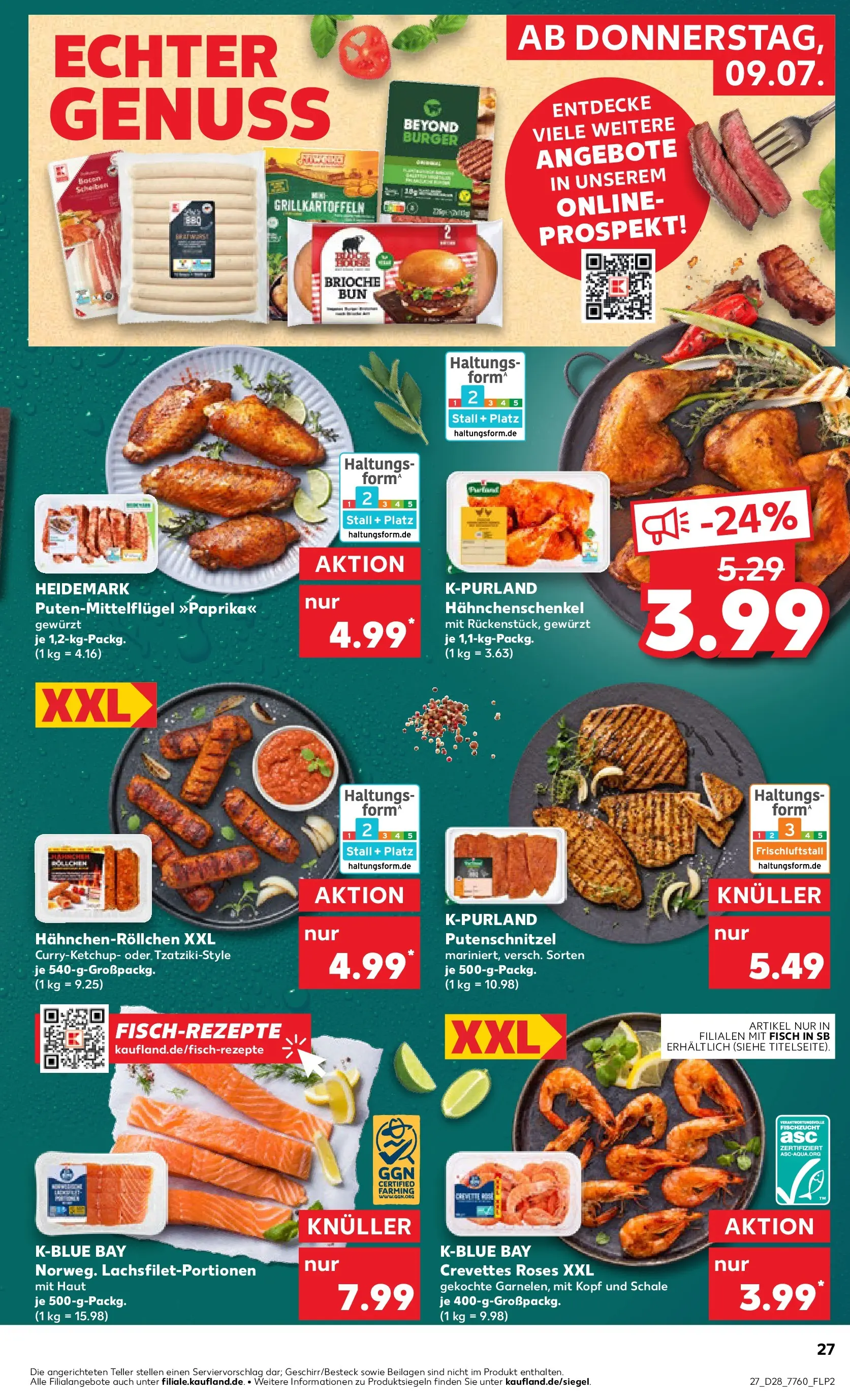Prospekt Kaufland ab 06.07.2026 » Angebote Online zum Blättern | Seite: 36 | Produkte: Hahnchenschenkel, Burger, Fisch, Putenschnitzel
