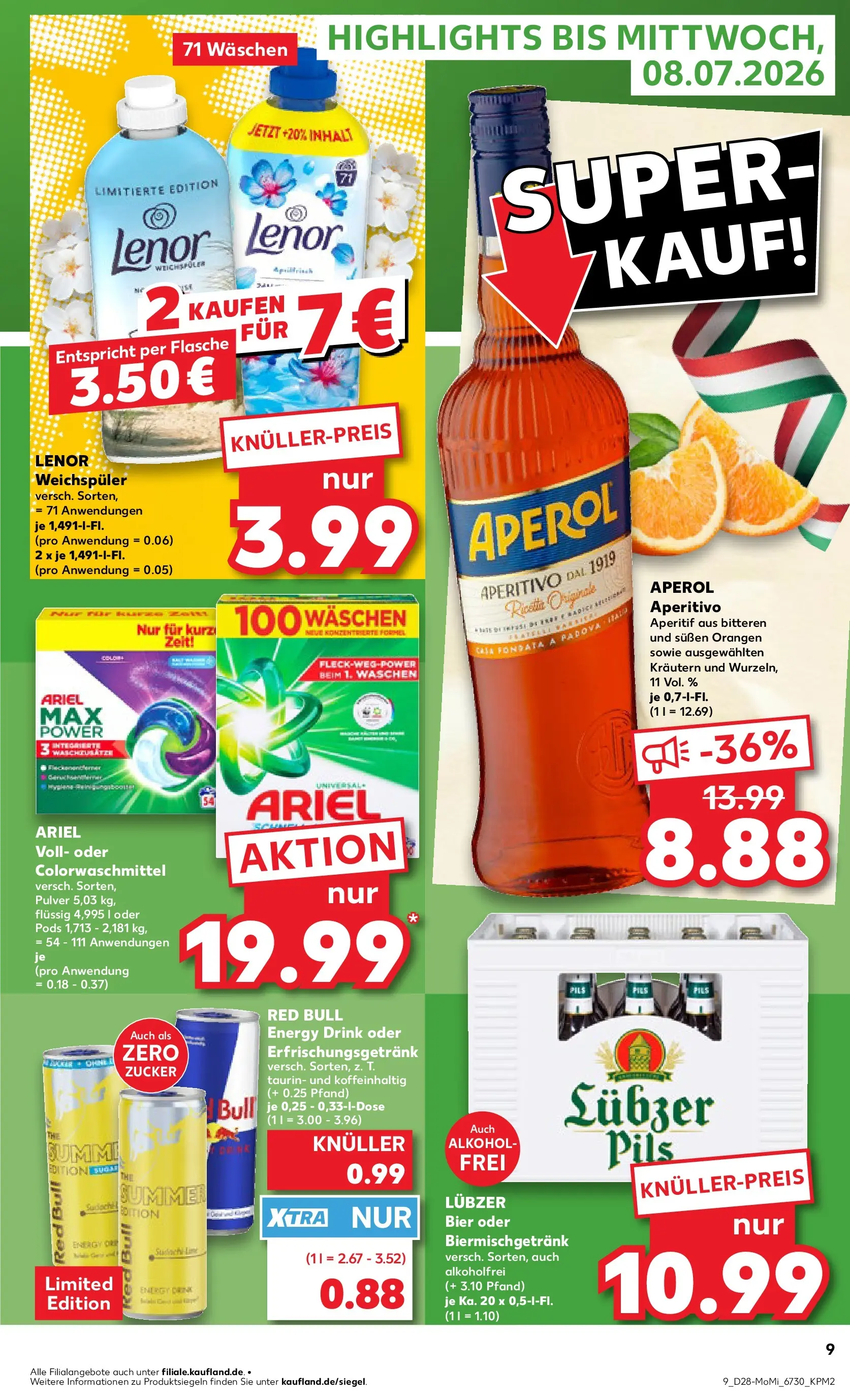 Prospekt Kaufland ab 06.07.2026 ยป Angebote und Werbung Online | Seite: 9 | Produkte: Energy, Ariel, Bier, Weichspรผler Prospekt Kaufland ab 06.07.2026 ยป Angebote Online zum Blรคttern | Seite: 9 | Produkte: Energy, Ariel, Bier, Weichspรผler