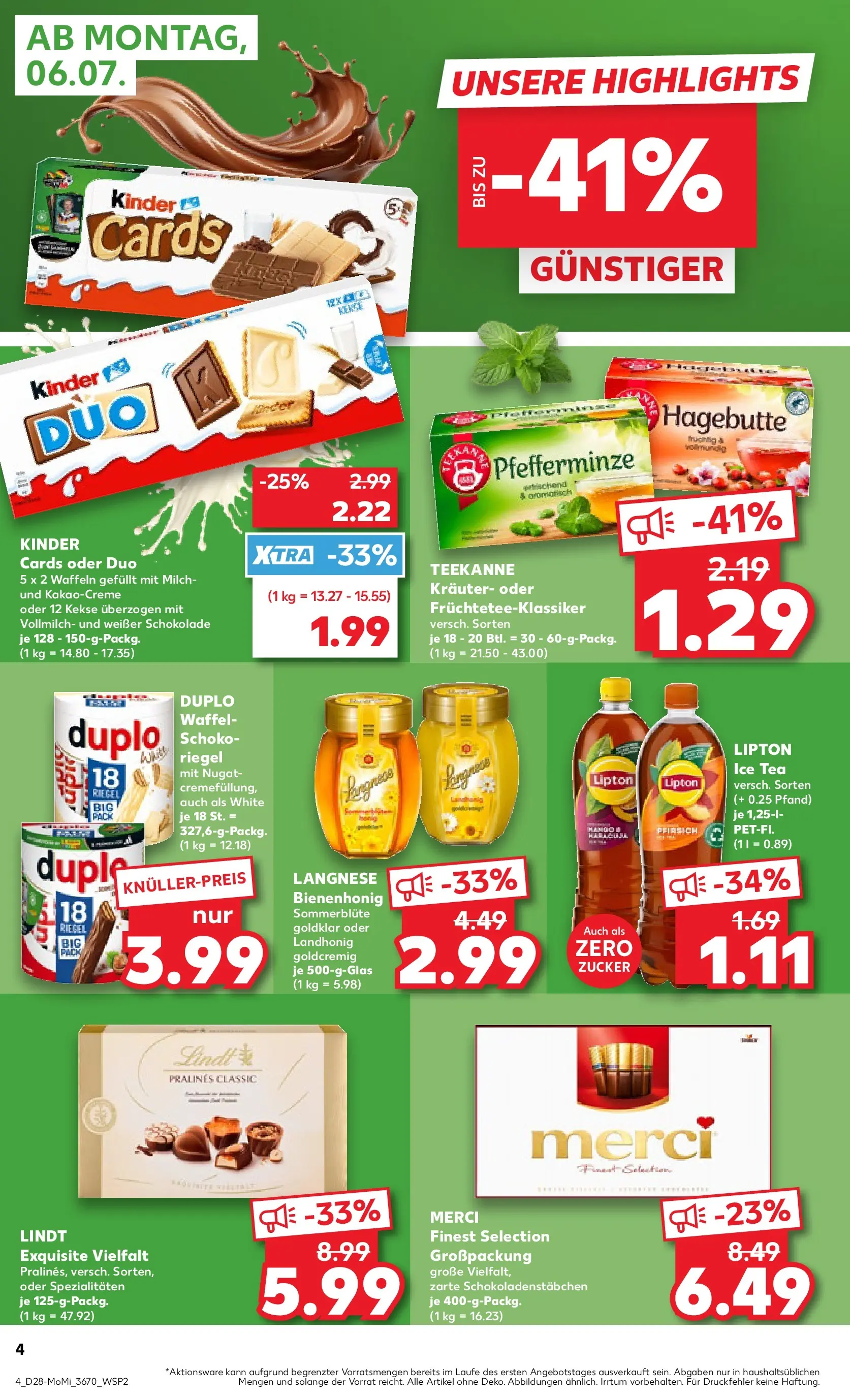 Prospekt Kaufland ab 06.07.2026 » Angebote Online zum Blättern | Seite: 4 | Produkte: Milch, Pfirsich, Teekanne, Kekse