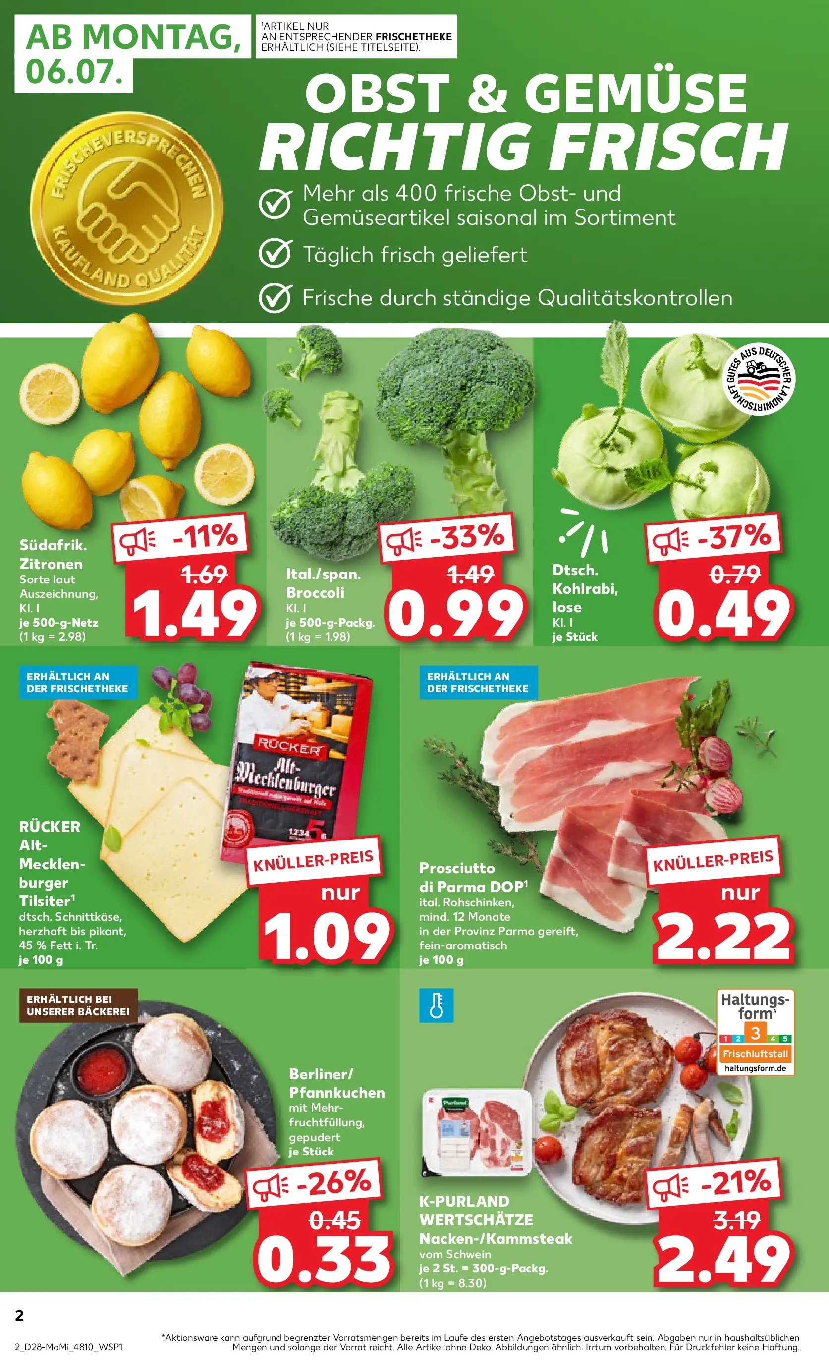 Prospekt Kaufland ab 06.07.2026 » Angebote Online zum Blättern | Seite: 2 | Produkte: Burger, Pfannkuchen, Gemüse, Obst