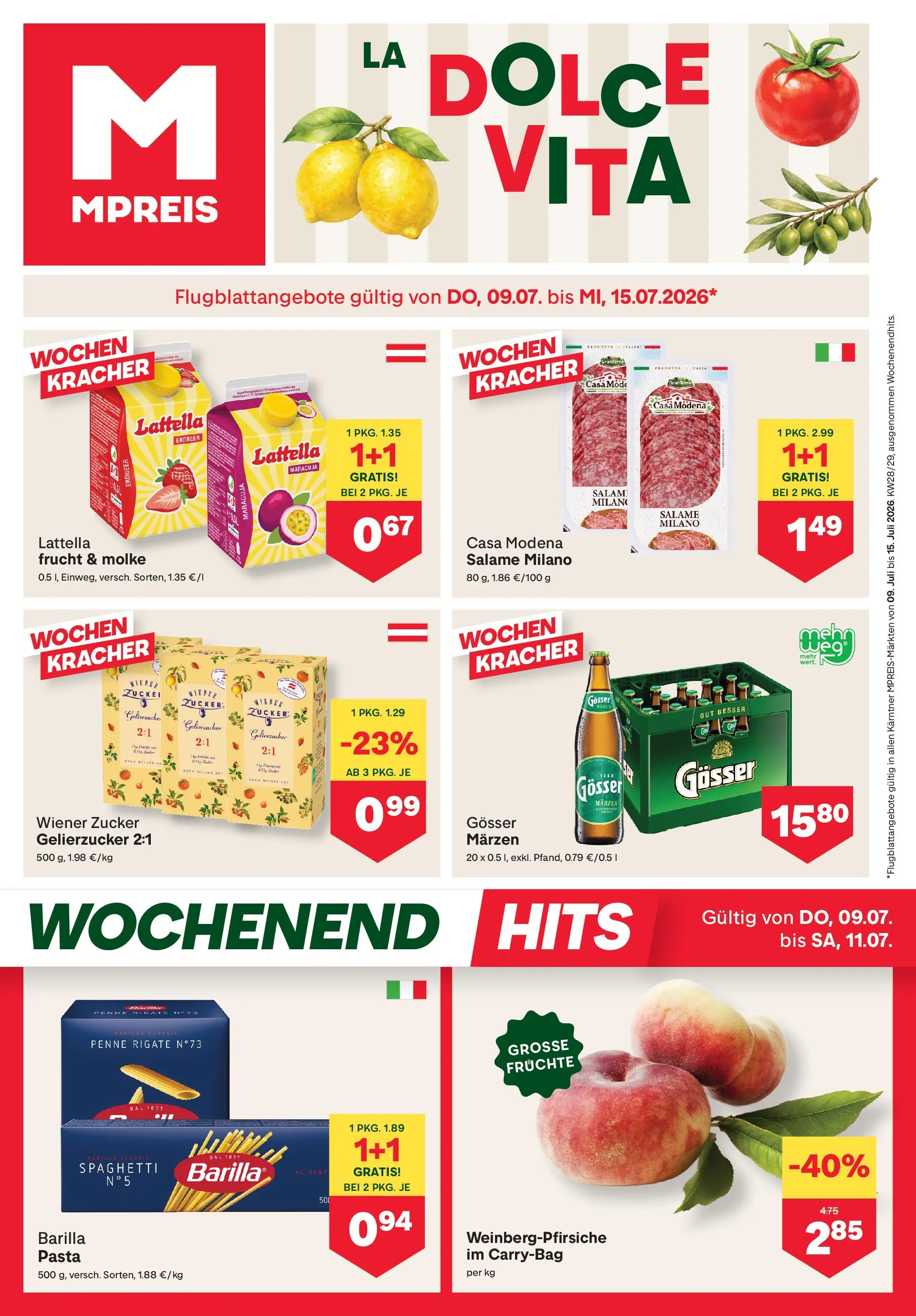 MPREIS Velden von 09.07.2026 - Aktuelle Angebote | Seite: 1 | Produkte: Pasta, Zucker, Hajdina liszt