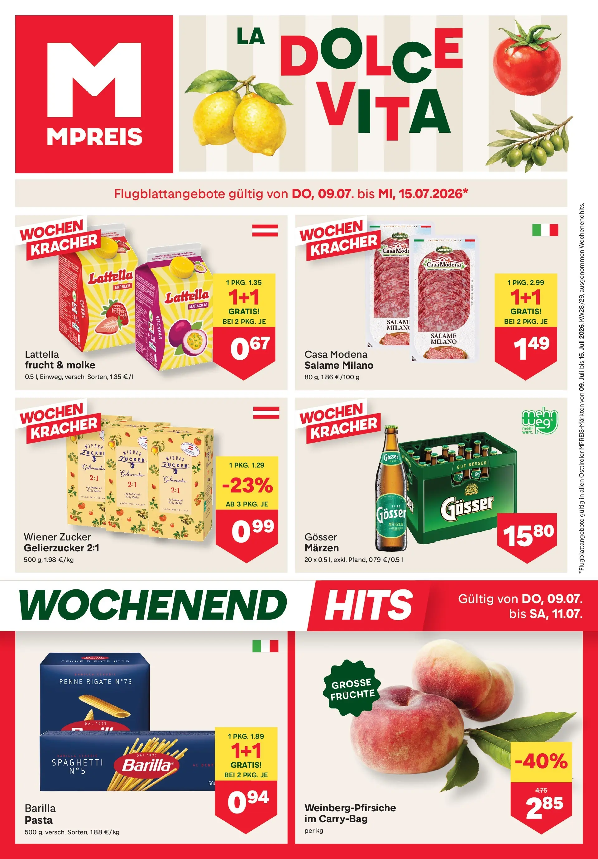 MPREIS Sillian von 09.07.2026 - Aktuelle Angebote | Seite: 1 | Produkte: Pasta, Zucker, Hajdina liszt