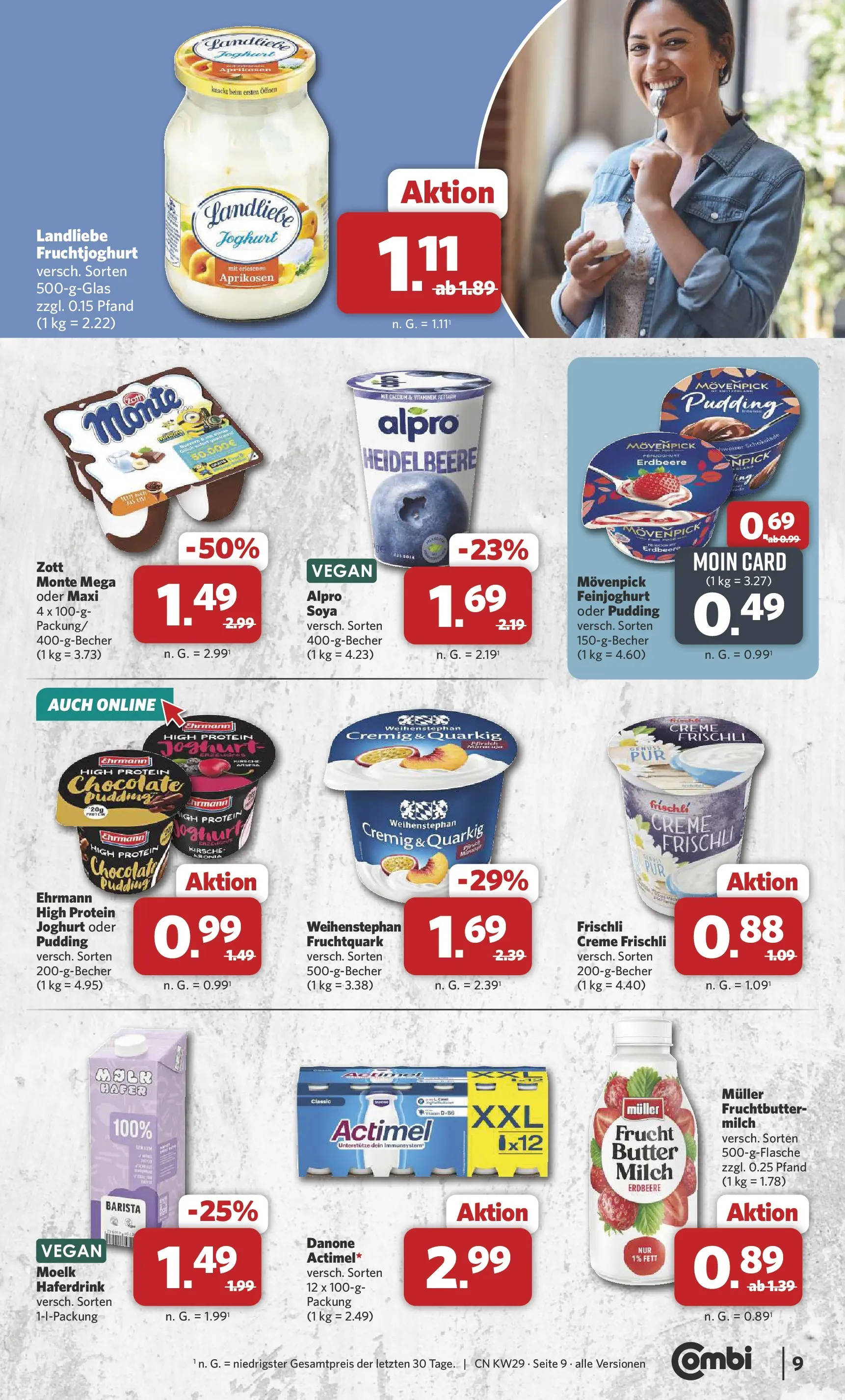 Combi Prospekt Celle (ab 13.07.2026) zum Blättern | Seite: 9 | Produkte: Actimel, Milch, Joghurt, Pudding