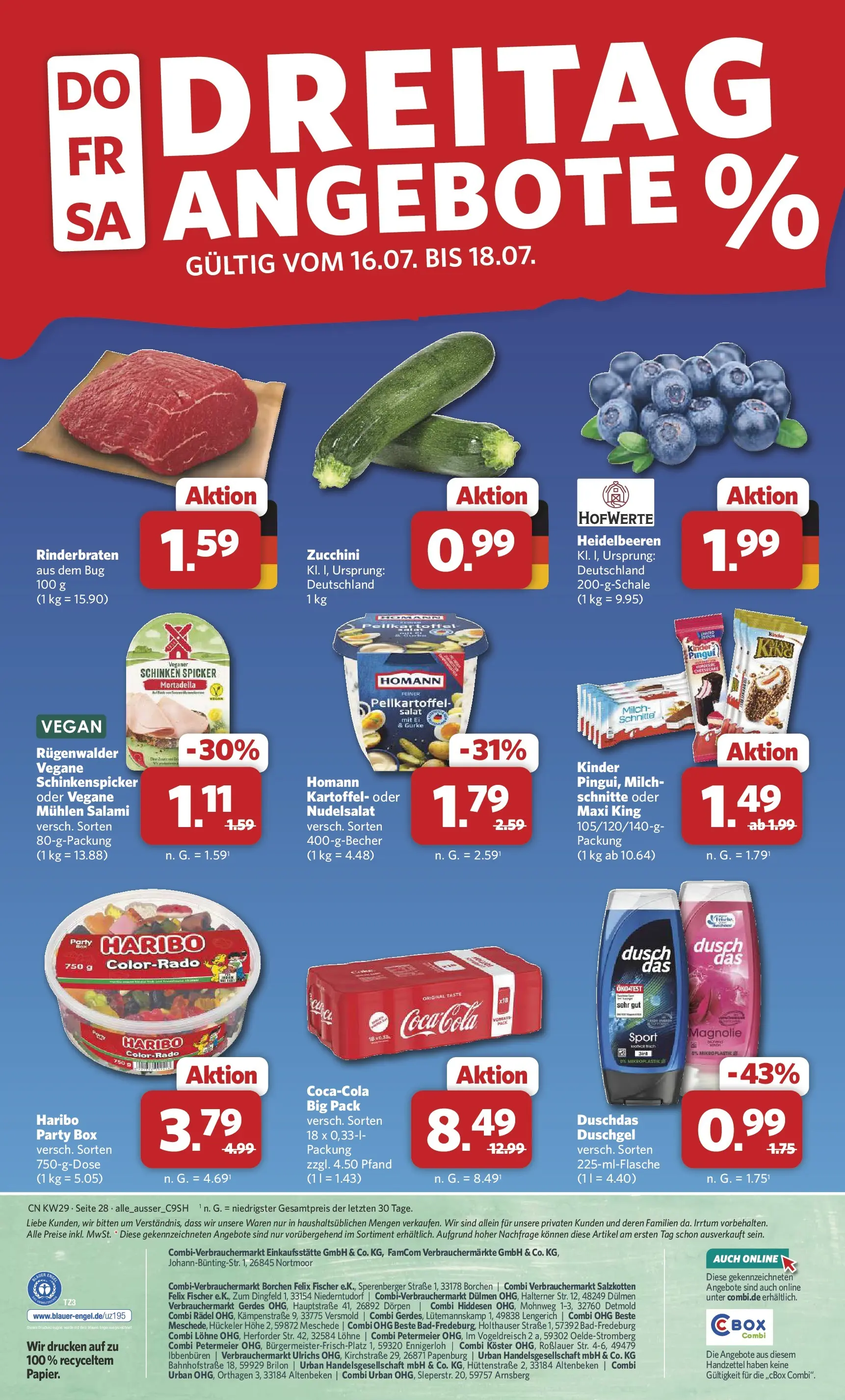 Combi Prospekt Celle (ab 13.07.2026) zum Blättern | Seite: 30 | Produkte: Rinderbraten, Haribo, Duschgel, Zucchini