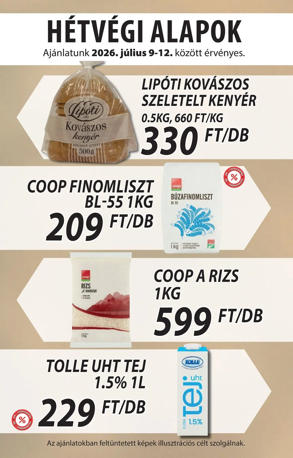 COOP Szolnok akciós újság Székesfehérvár - 2026.07.05. -tól/töl > akció, lapozható szórólap 🛍️ | Oldal: 4 | Termékek: Tej, Kenyér, Rizs