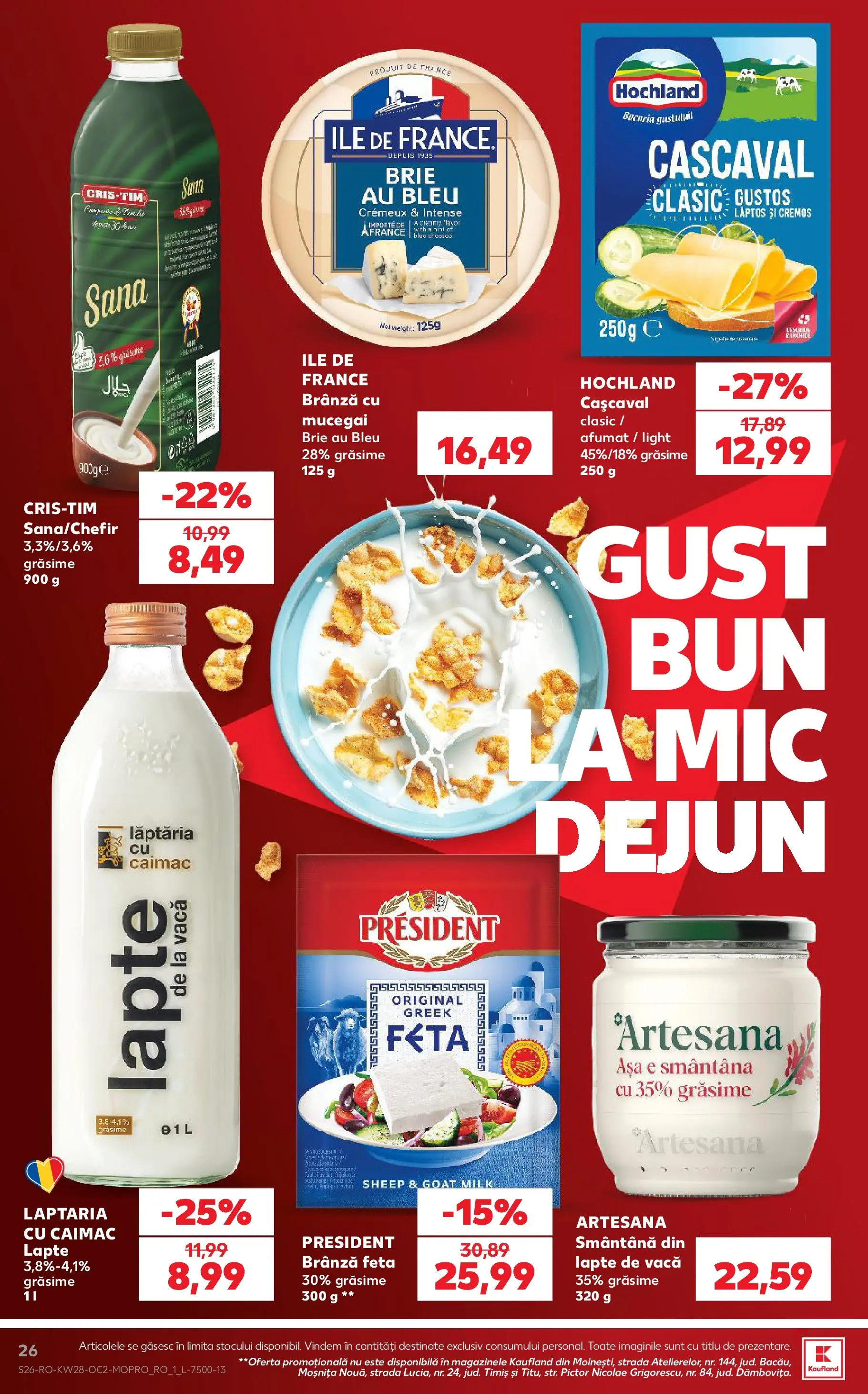 Kaufland Viseu de Sus 08.07.2026 - Revista si Oferta | Pagină: 26 | Produse: Cașcaval, Lapte, Brânză, Smântână