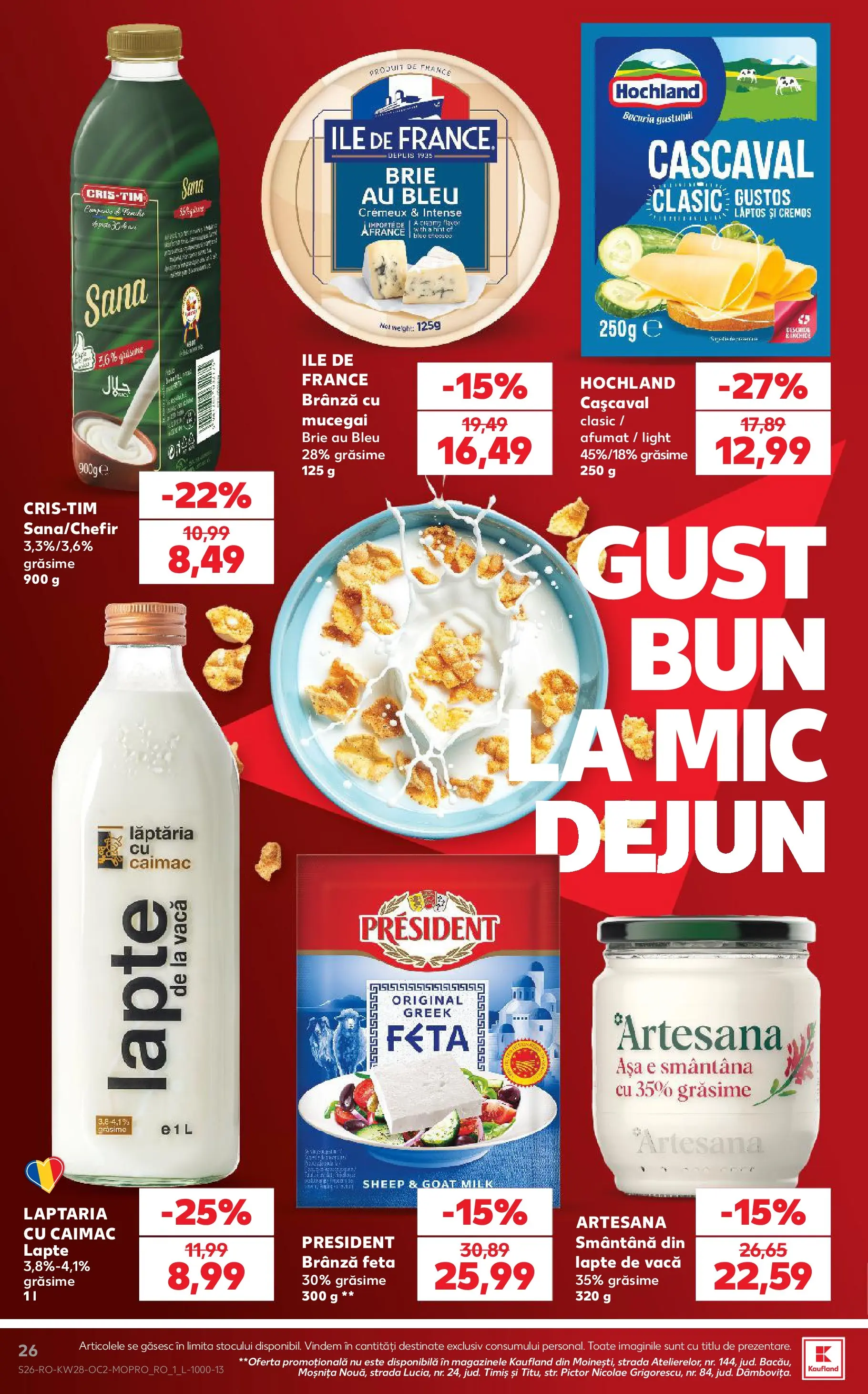 Kaufland Craiova 08.07.2026 - Revista si Oferta | Pagină: 26 | Produse: Cașcaval, Lapte, Brânză, Smântână