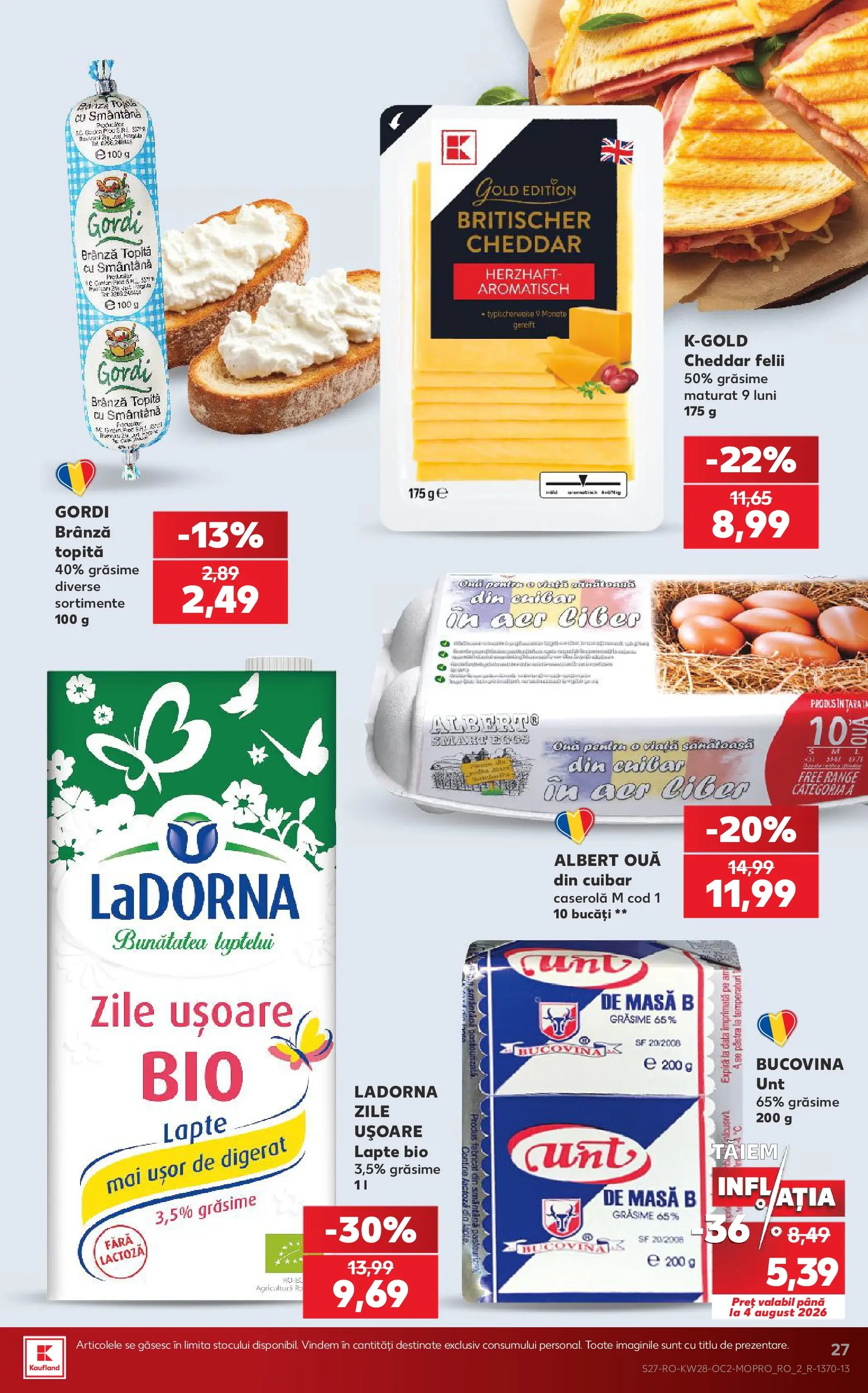 Kaufland Slatina 08.07.2026 - Revista si Oferta | Pagină: 27 | Produse: Şerit ödül, Lapte, Brânză, Ouă