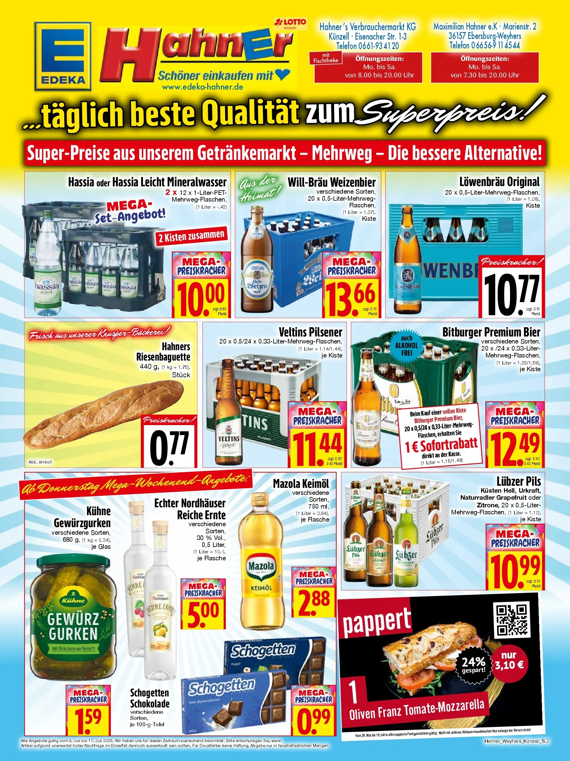 Angebote - Edeka Hahner: Wochenangebote (ab 05.07.2026) zum Blättern | Seite: 2 | Produkte: Bier, Mineralwasser, Grapefruit, Schogetten