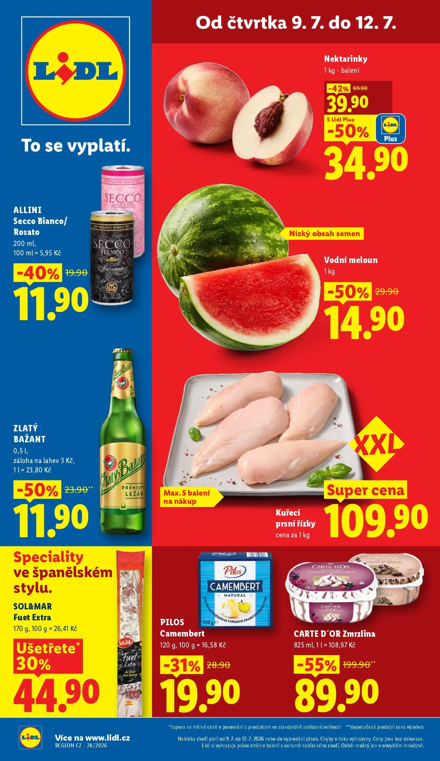 Lidl leták od 08.07.2026 - Nový akční leták | Strana: 1 | Produkty: Fuet Extra, Zmrzlina, Kuřecí prsní řízky, Fuet