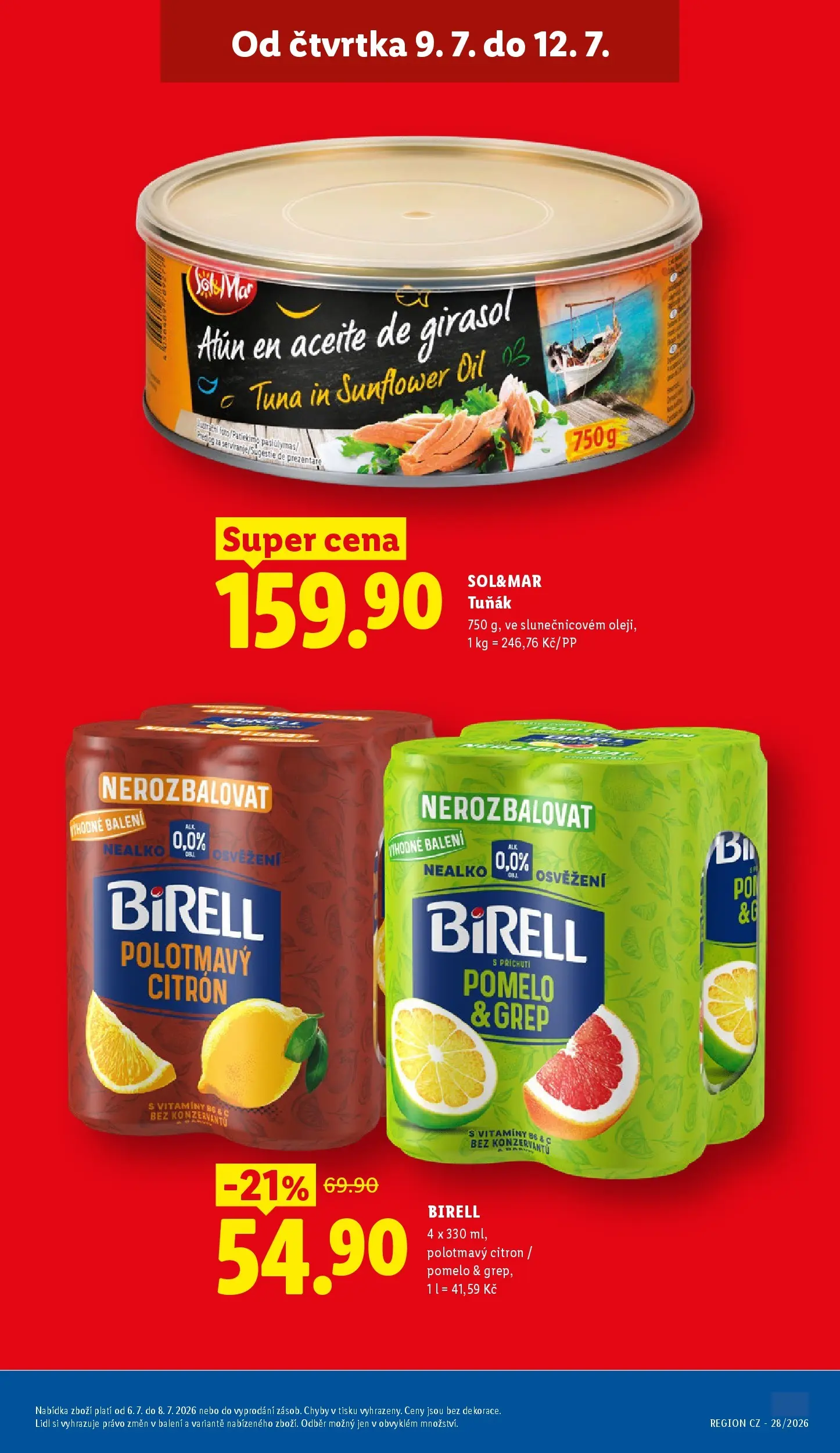 Lidl leták od 08.07.2026 - Nový akční leták | Strana: 5 | Produkty: Tuňák, Birell polotmavý, Birell, Grep