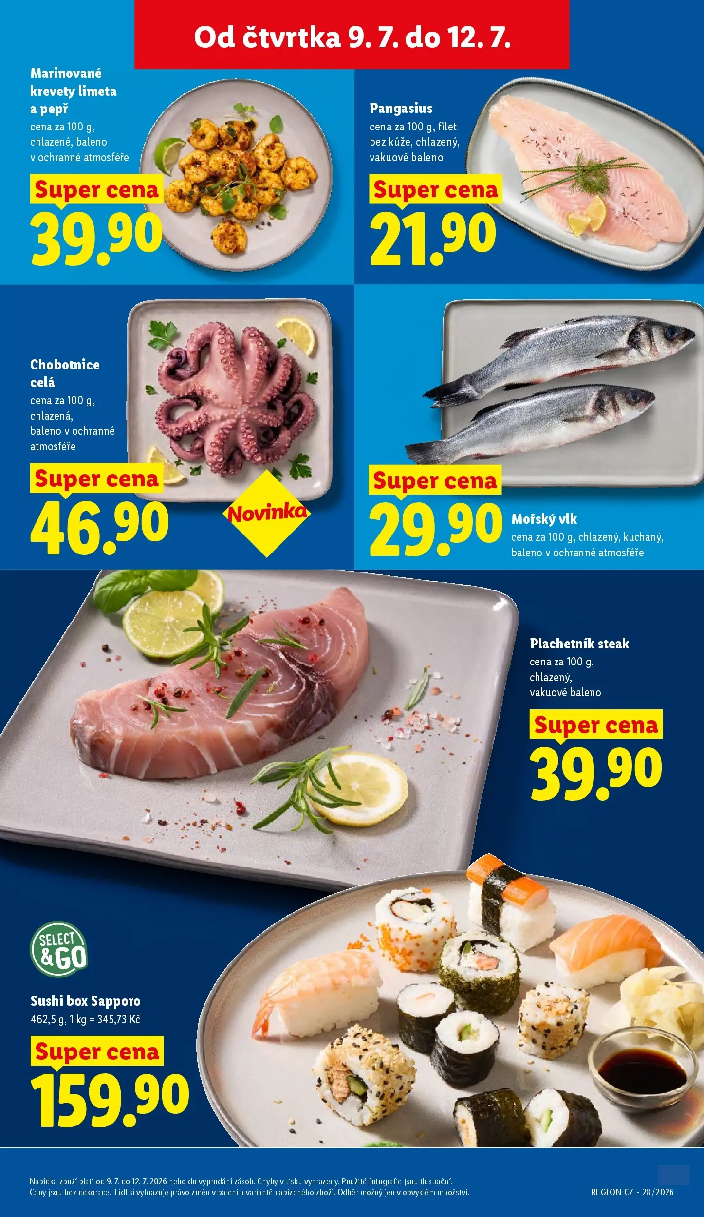 Lidl leták od 08.07.2026 - Nový akční leták | Strana: 13 | Produkty: Steak, Chobotnice, Filet, Krevety