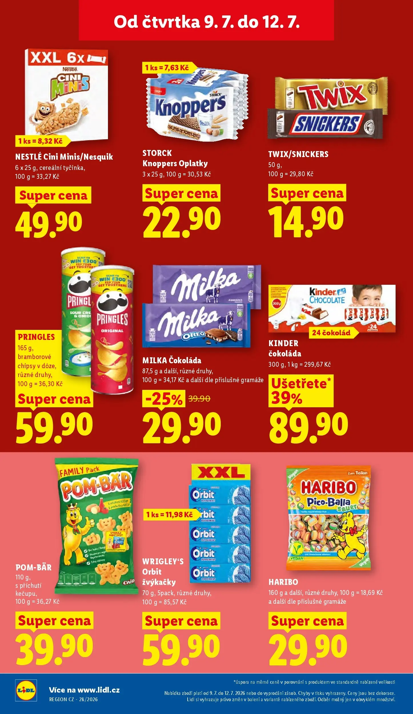 Lidl leták od 08.07.2026 - Nový akční leták | Strana: 28 | Produkty: Knoppers, Pringles, Chipsy, Kinder