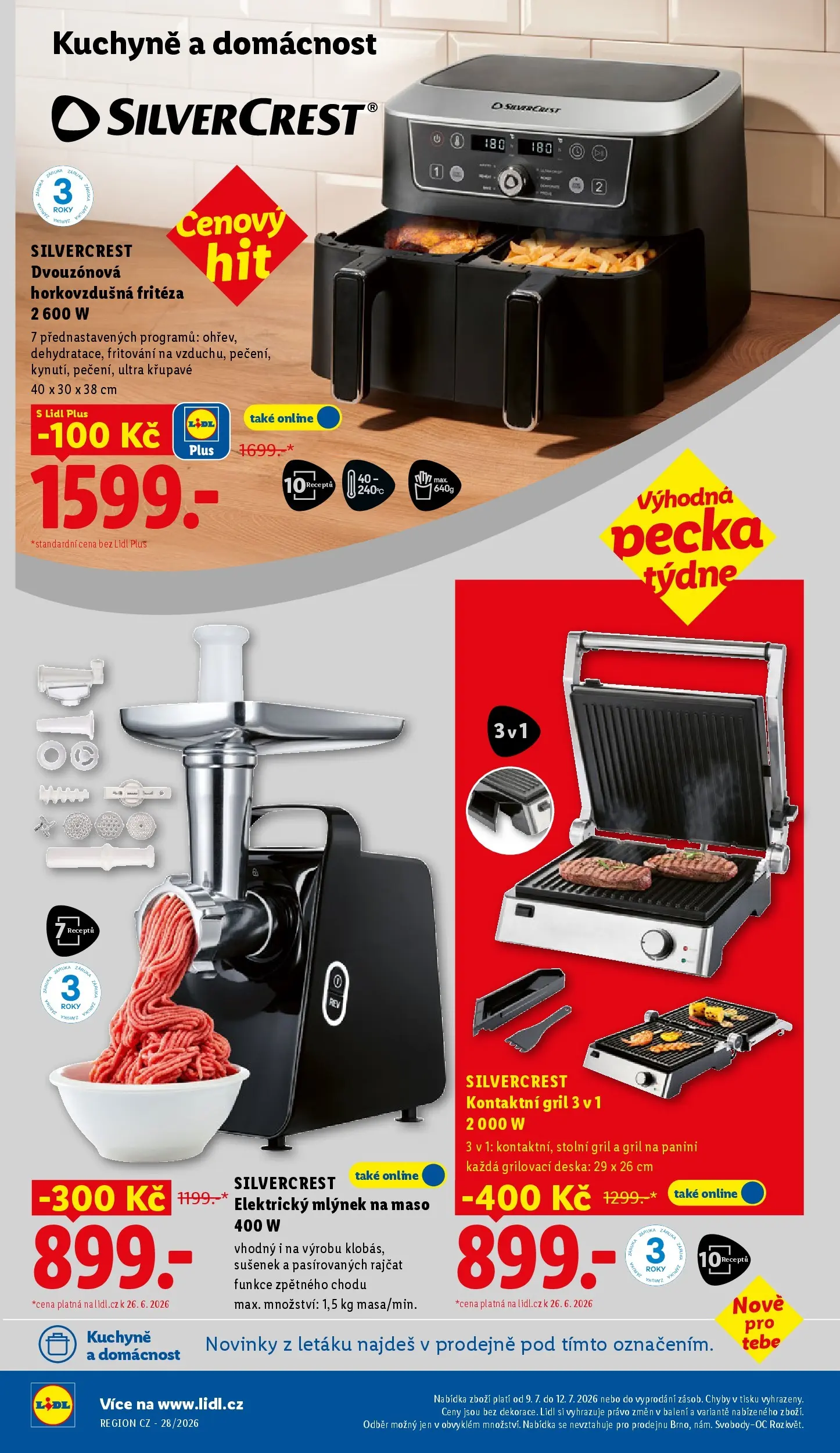 Lidl leták od 05.07.2026 - Nový akční leták | Strana: 12 | Produkty: Gril, Mlýnek, Horkovzdušná fritéza, Elektrický mlýnek na maso