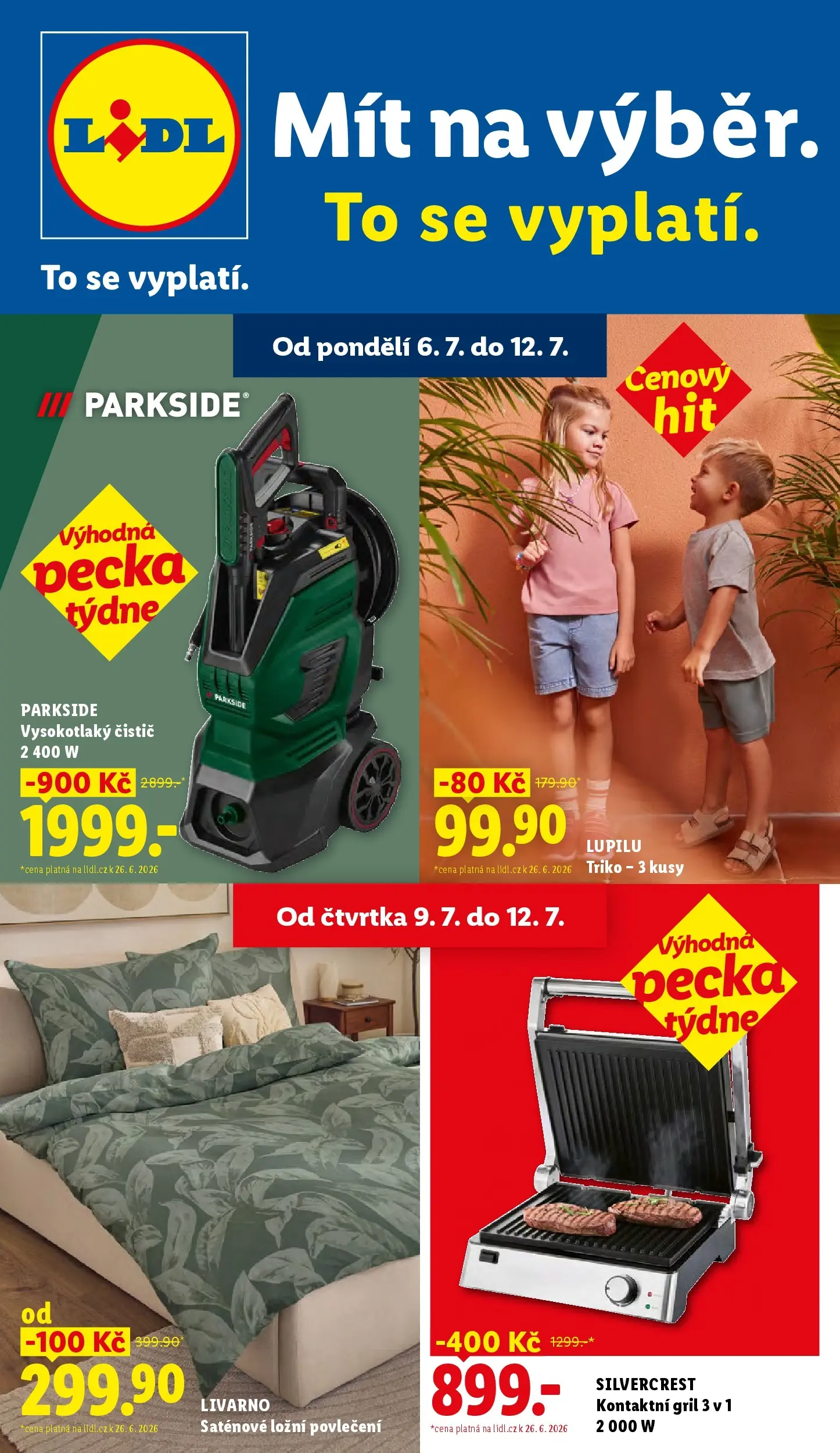 Lidl leták od 05.07.2026 - Nový akční leták | Strana: 1 | Produkty: Kontaktní gril, Povlečení, Ložní povlečení, Gril