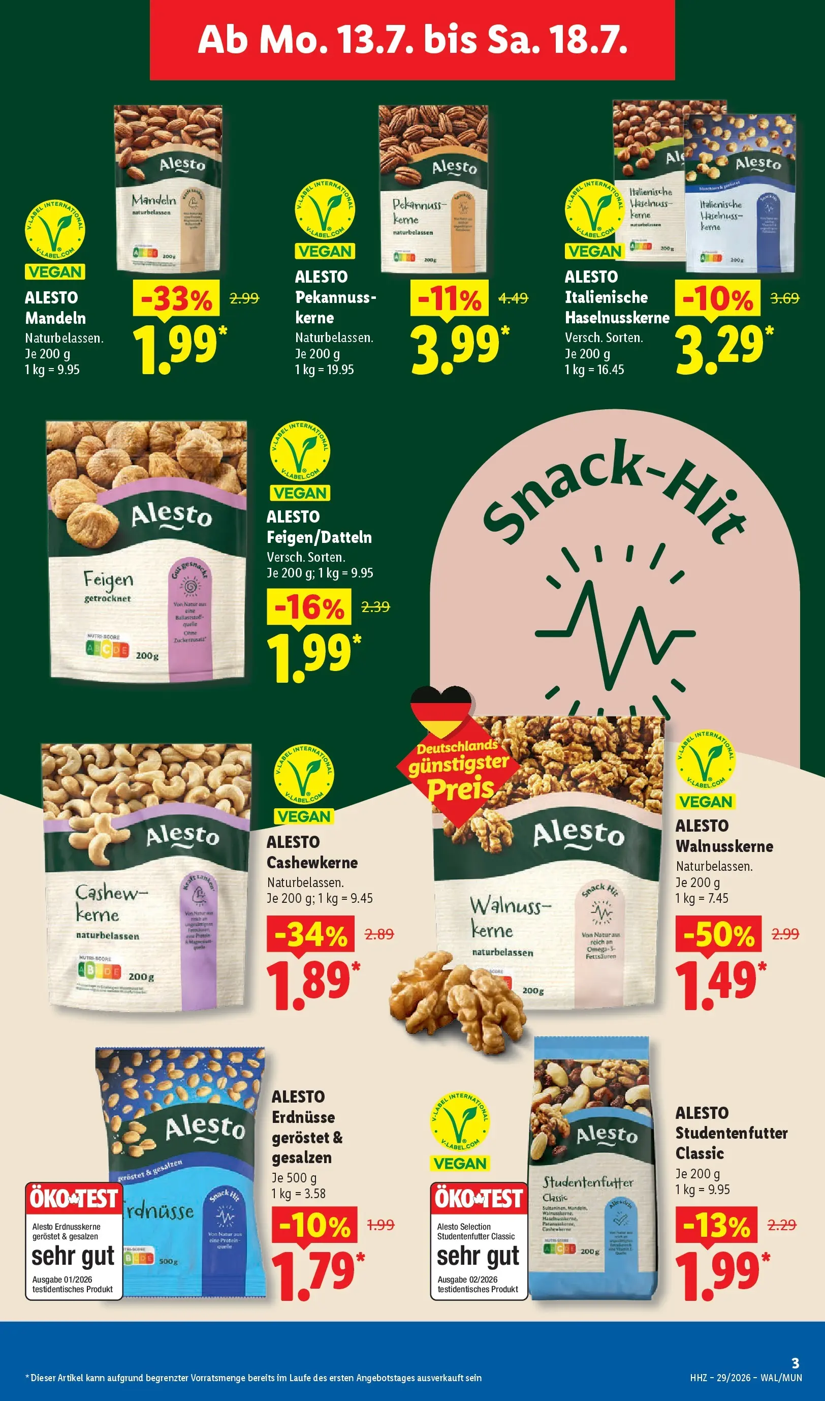 Lidl Prospekt Weikersheim (ab 13.07.2026) zum Blättern » Angebote | Seite: 7 | Produkte: Erdnüsse, Mandeln