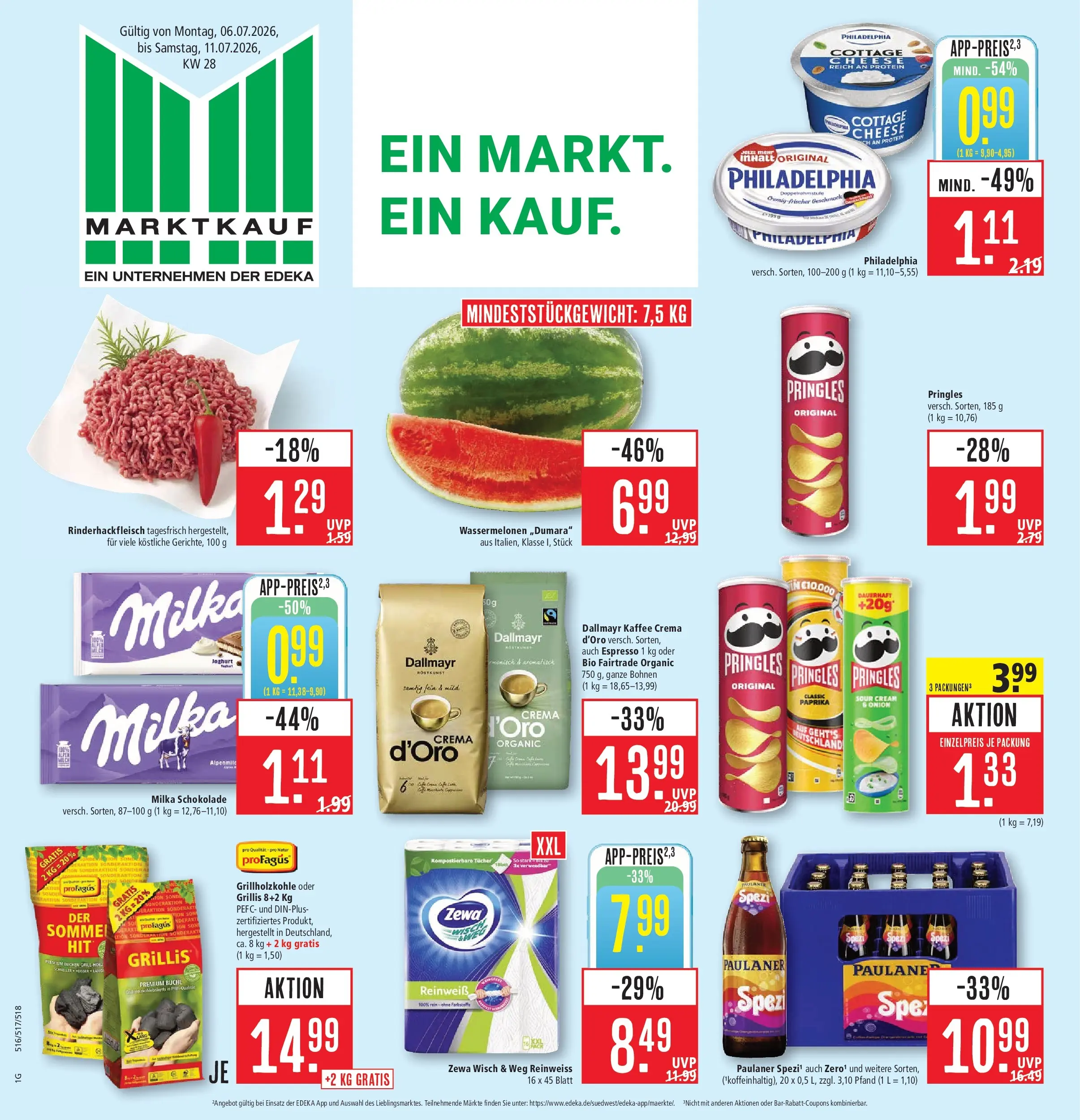 Marktkauf Prospekt Kirchheim (ab 05.07.2026) » Angebote online | Seite: 1 | Produkte: Kaffee, Schokolade, Dallmayr, Paulaner