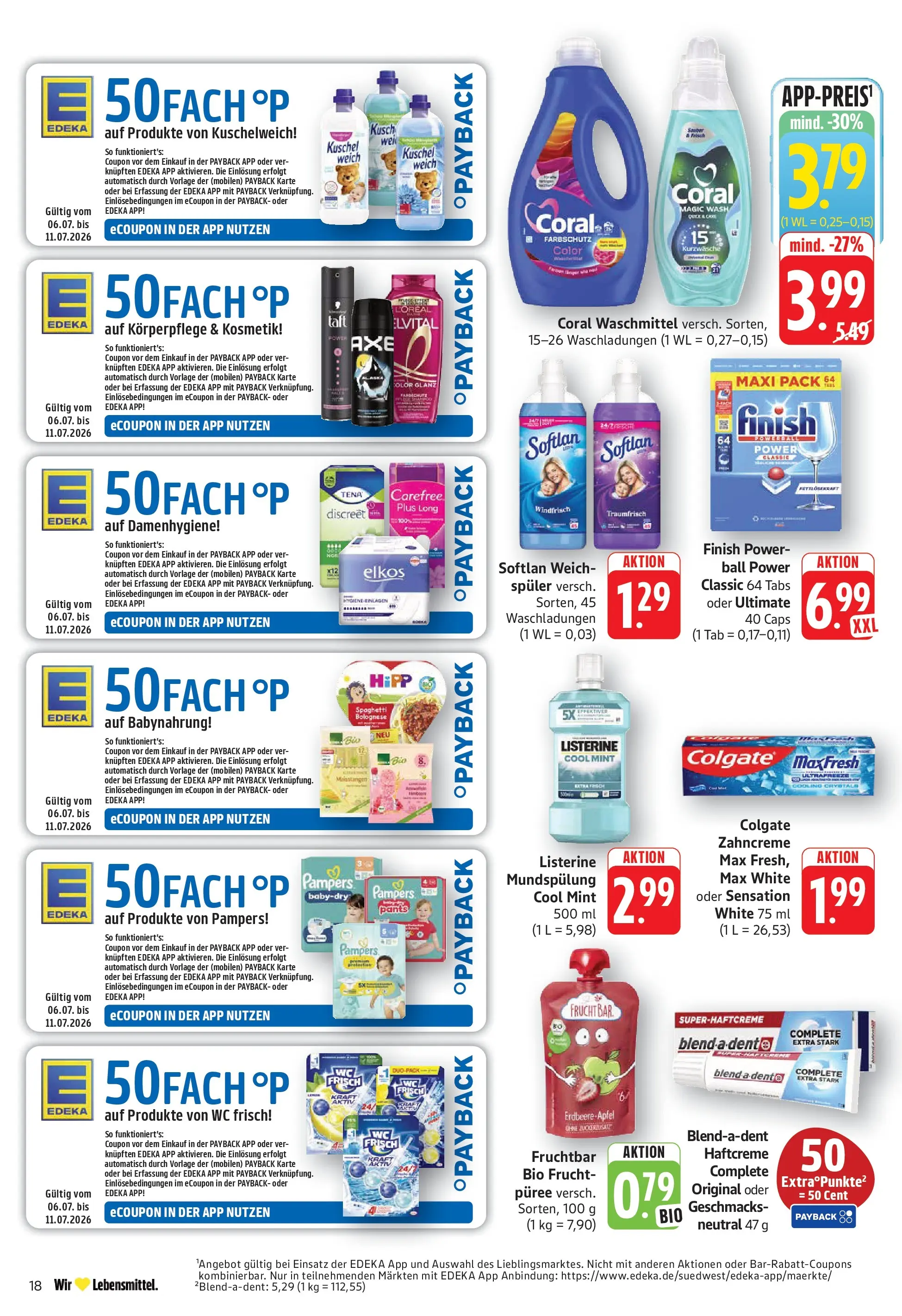 Edeka - EDEKA: Wochenangebote (ab 05.07.2026) » Angebote Online | Seite: 18 | Produkte: Kuschelweich, Coral waschmittel, Wc frisch, Listerine