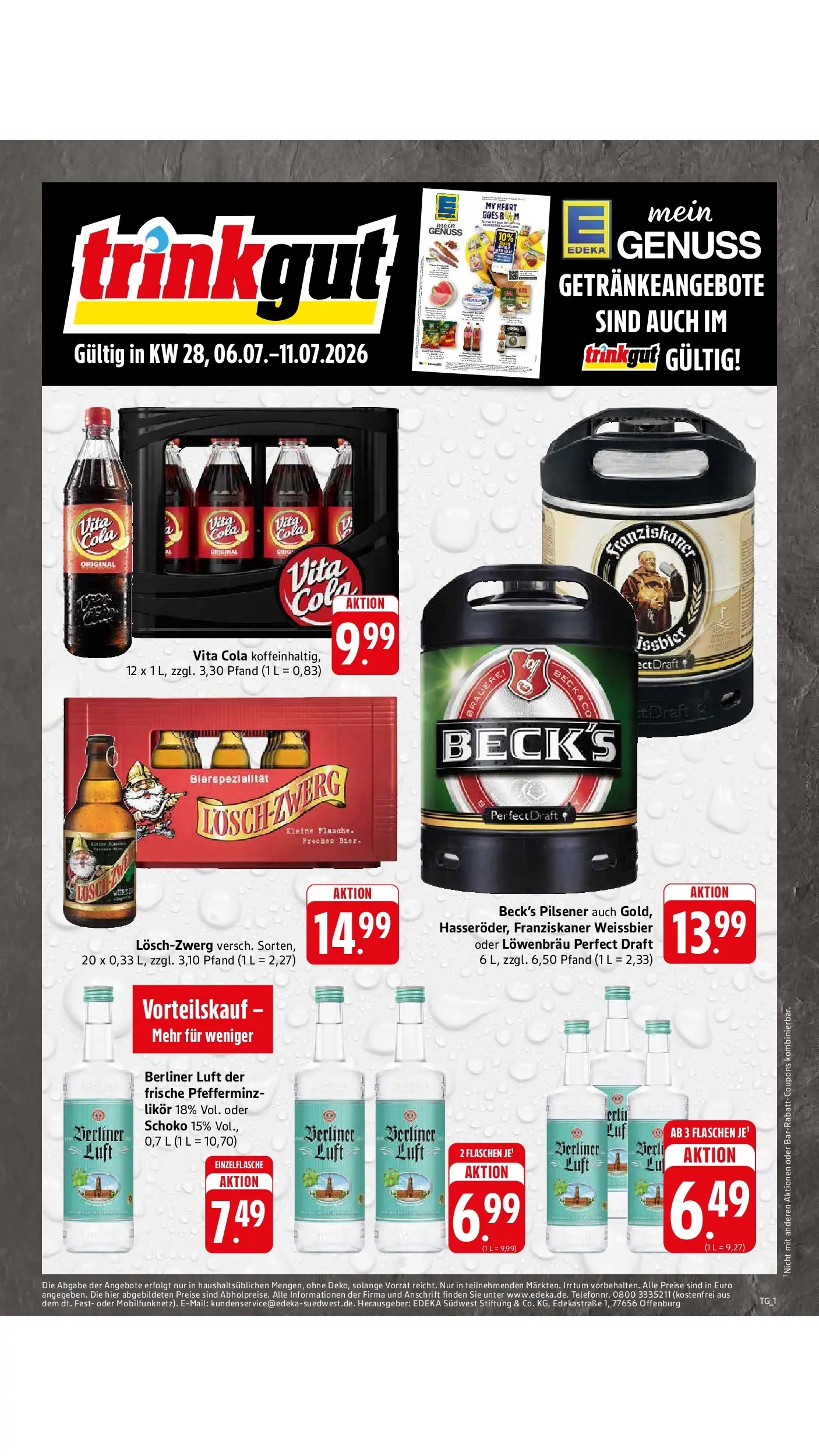 E center Prospekt Mössingen (ab 05.07.2026) zum Blättern | Seite: 53 | Produkte: Berliner, Cola, Likör, Vita cola
