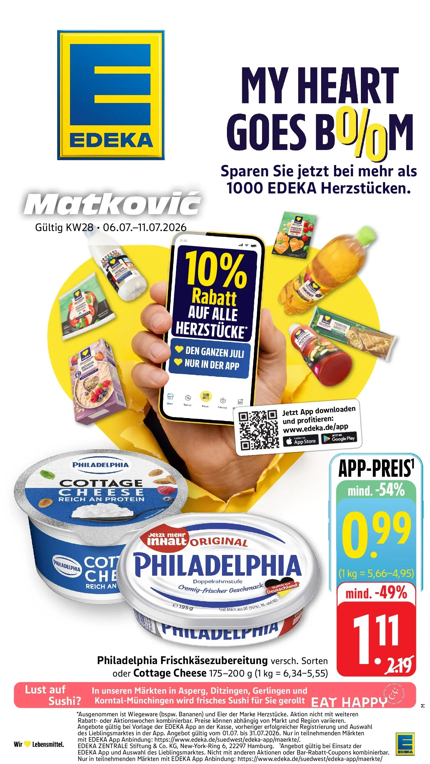 E center Prospekt Ditzingen (ab 05.07.2026) zum Blättern | Seite: 1 | Produkte: Milch, Eier, Philadelphia, Bananen