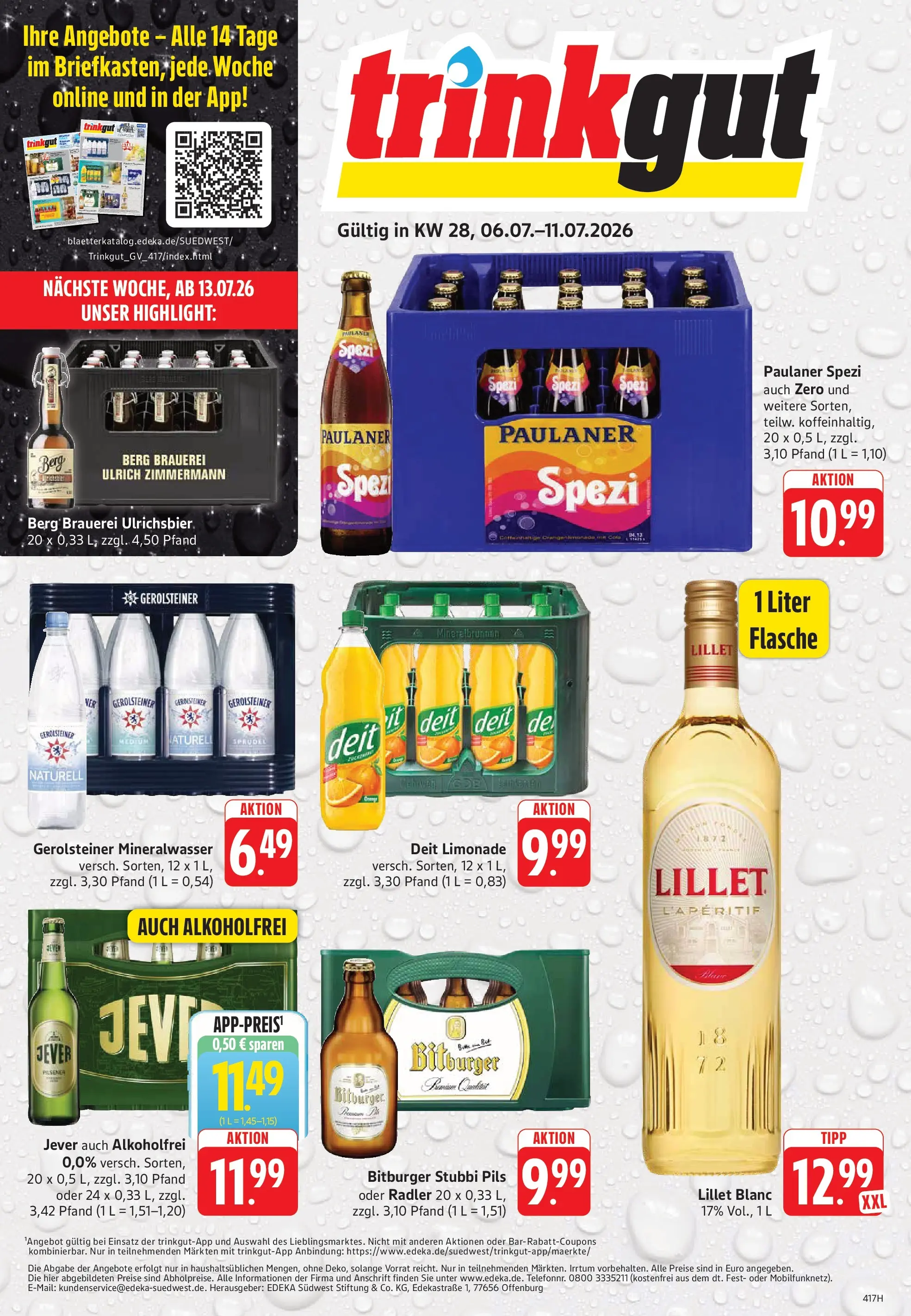 Trinkgut Prospekt Weissach Im Tal (ab 05.07.2026) » Angebote online | Seite: 1 | Produkte: Pils, Mineralwasser, Jever, Paulaner