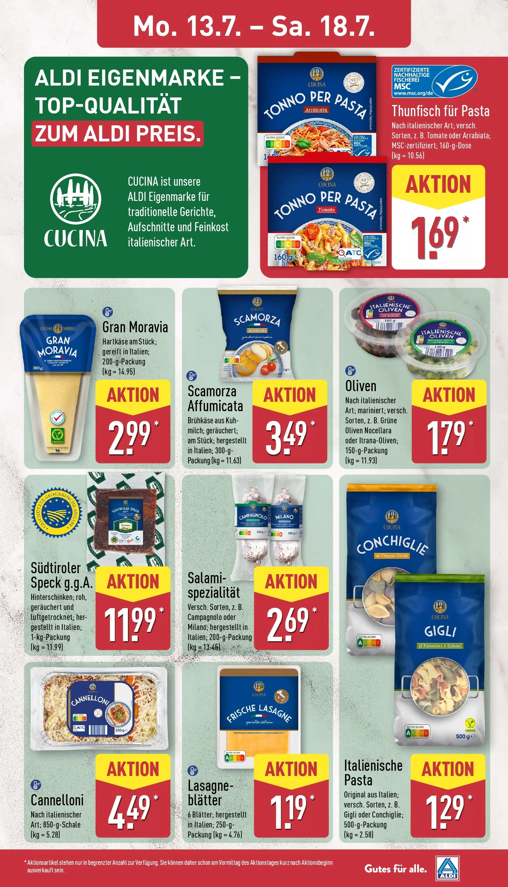 Aldi - ALDI Nord: Wochenangebote (ab 12.07.2026) » Angebote Online | Seite: 11 | Produkte: Thunfisch, Pasta, Salami