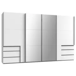 Schwebet&uuml;renschrank m. Spiegel + Laden 350cm Level 36A, Wei&szlig;