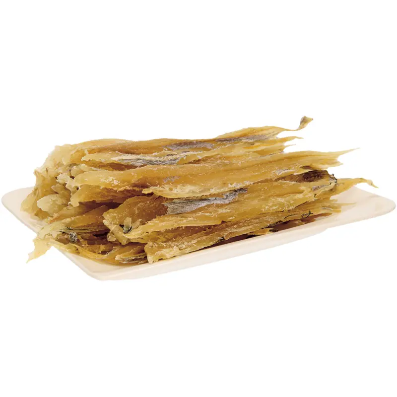 Snack aus Blauer Wittling (Micromesistius poutassou) in Filetstreifen, gesalzen und ged&ouml;rrt/ lose