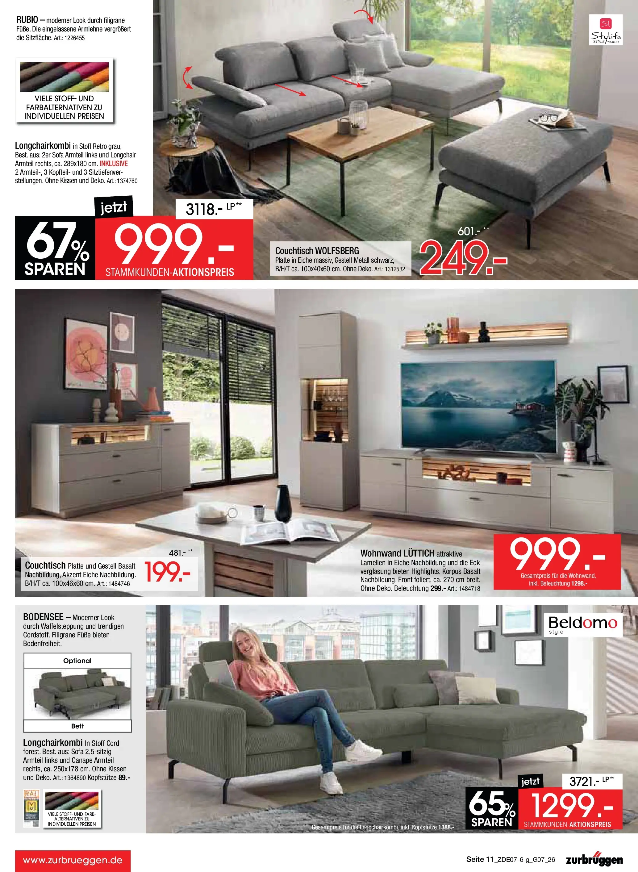 Zurbrüggen Sonderverkauf (ab 09.07.2026) zum Blättern | Seite: 11 | Produkte: Wohnwand, Kissen, Sofa, Couchtisch