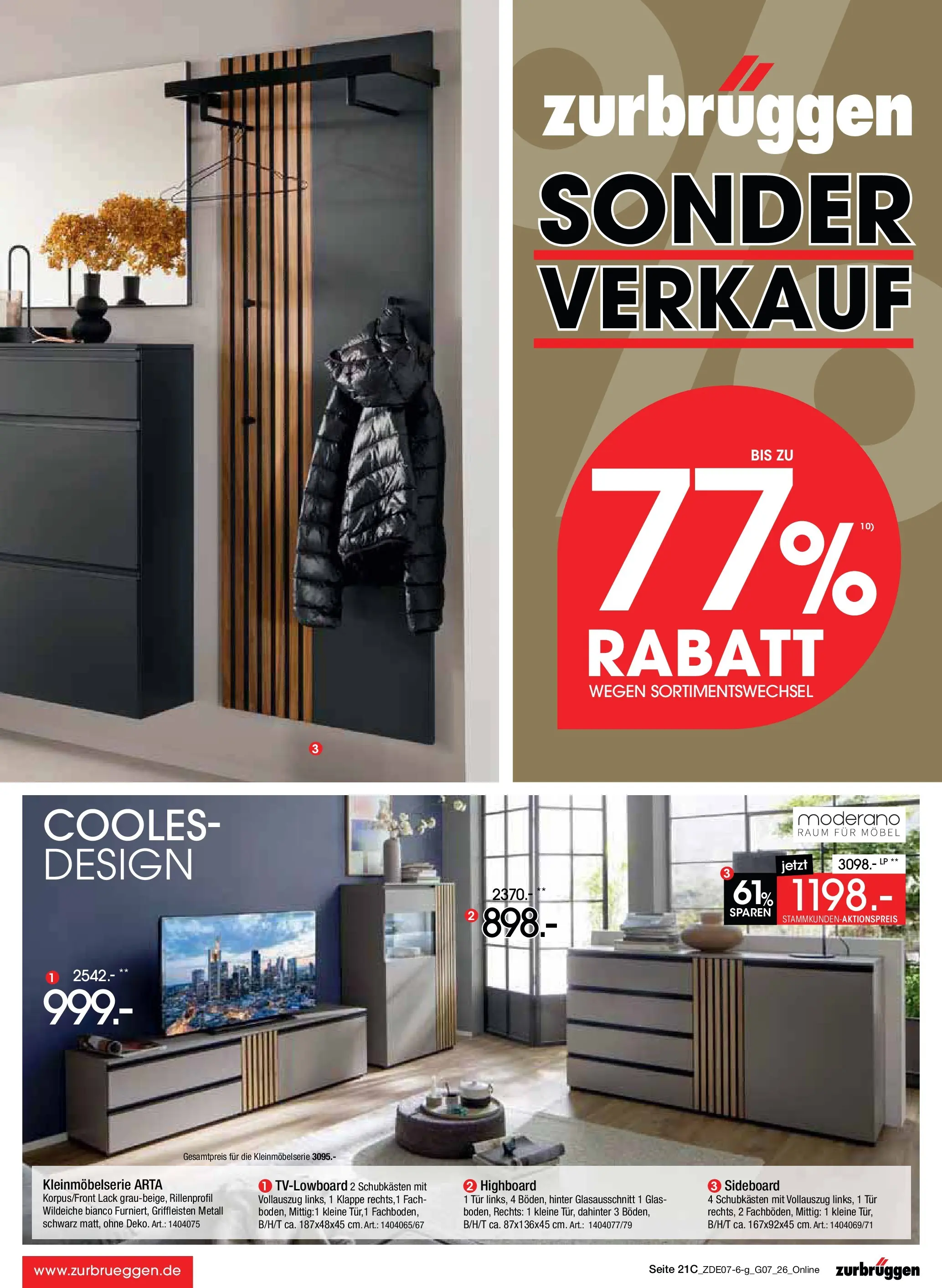 Zurbrüggen Sonderverkauf (ab 09.07.2026) zum Blättern | Seite: 33 | Produkte: Sideboard, HIghboard, Tür