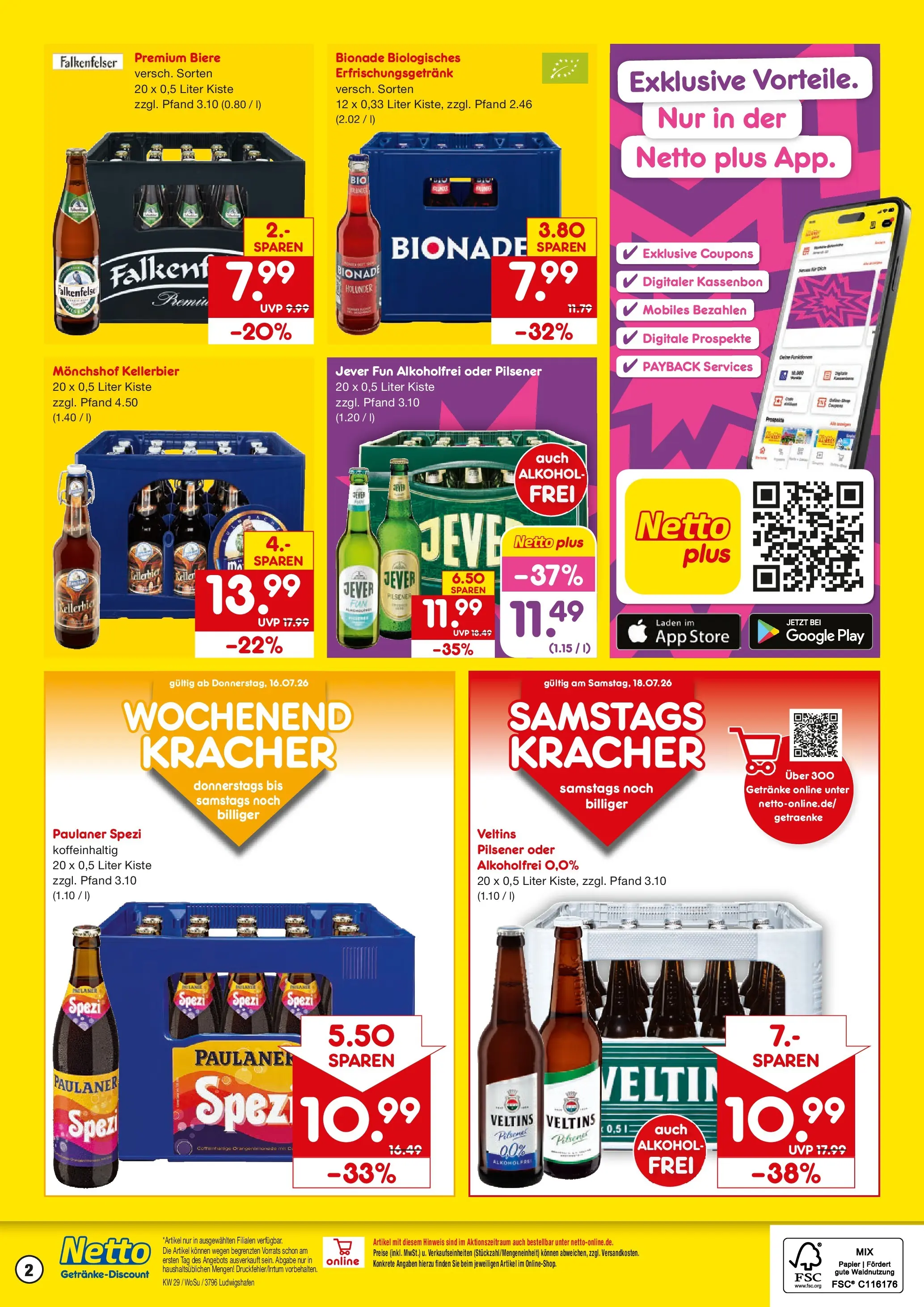 Netto Marken-Discount Prospekt Ludwigshafen (ab 13.07.2026) » Angebote | Seite: 2 | Produkte: Paulaner spezi, Bionade, Paulaner, Veltins