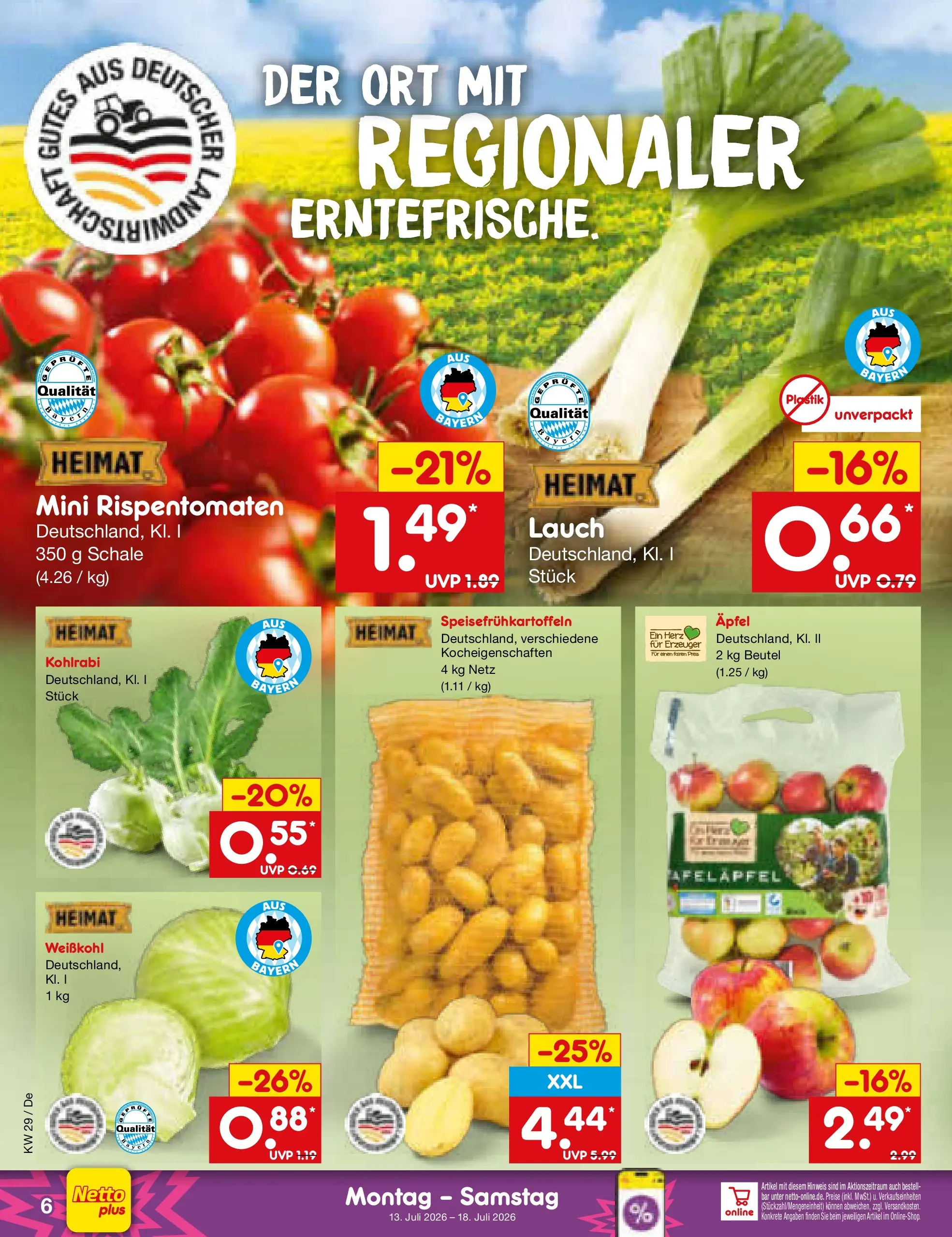Netto Marken-Discount Prospekt Waiblingen-Bittenfeld (ab 13.07.2026) » Angebote | Seite: 6 | Produkte: Kohlrabi, Äpfel