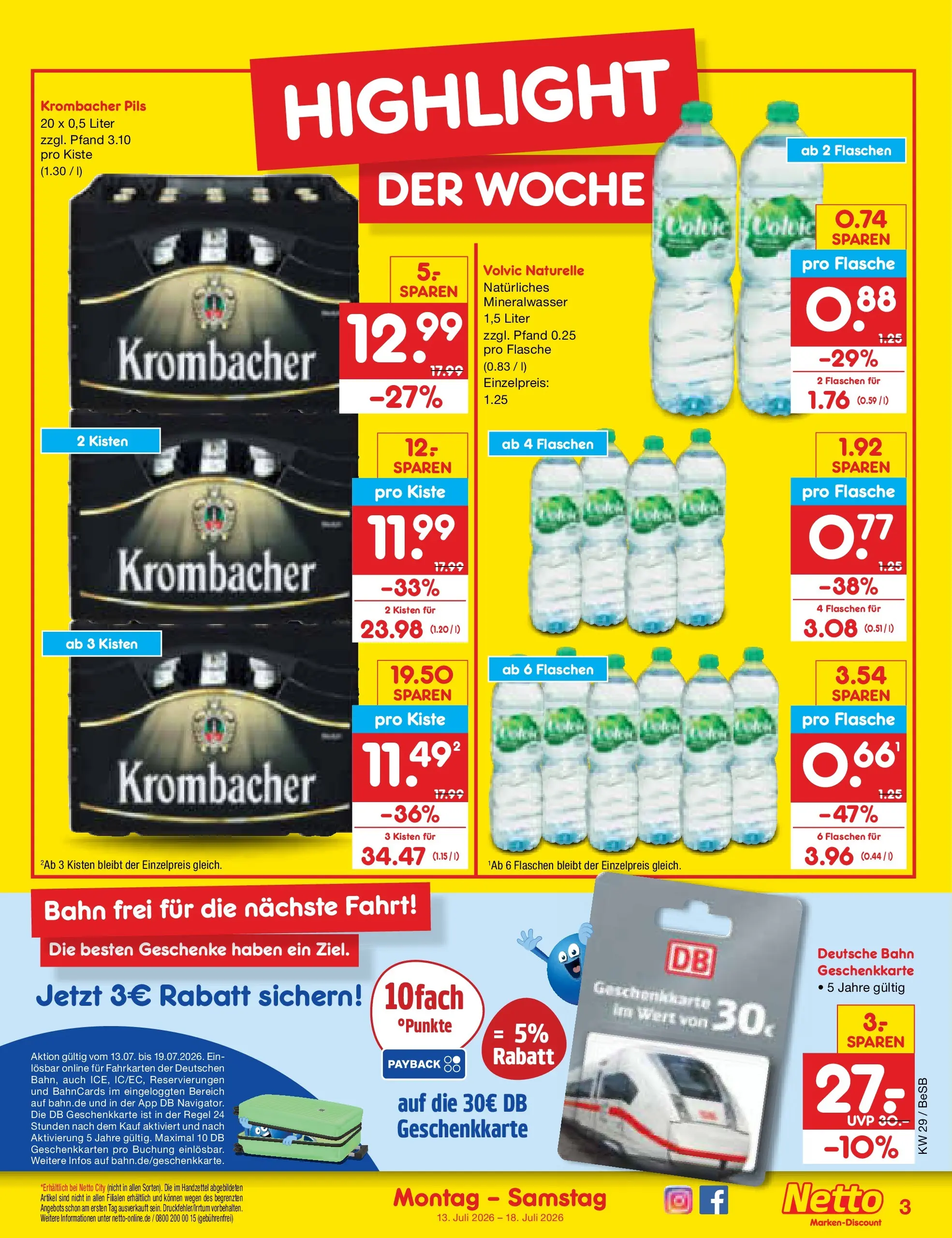 Netto Marken-Discount Prospekt Berlin-Prenzlauer Berg (ab 13.07.2026) » Angebote | Seite: 3 | Produkte: Pils, Mineralwasser, Krombacher, Volvic