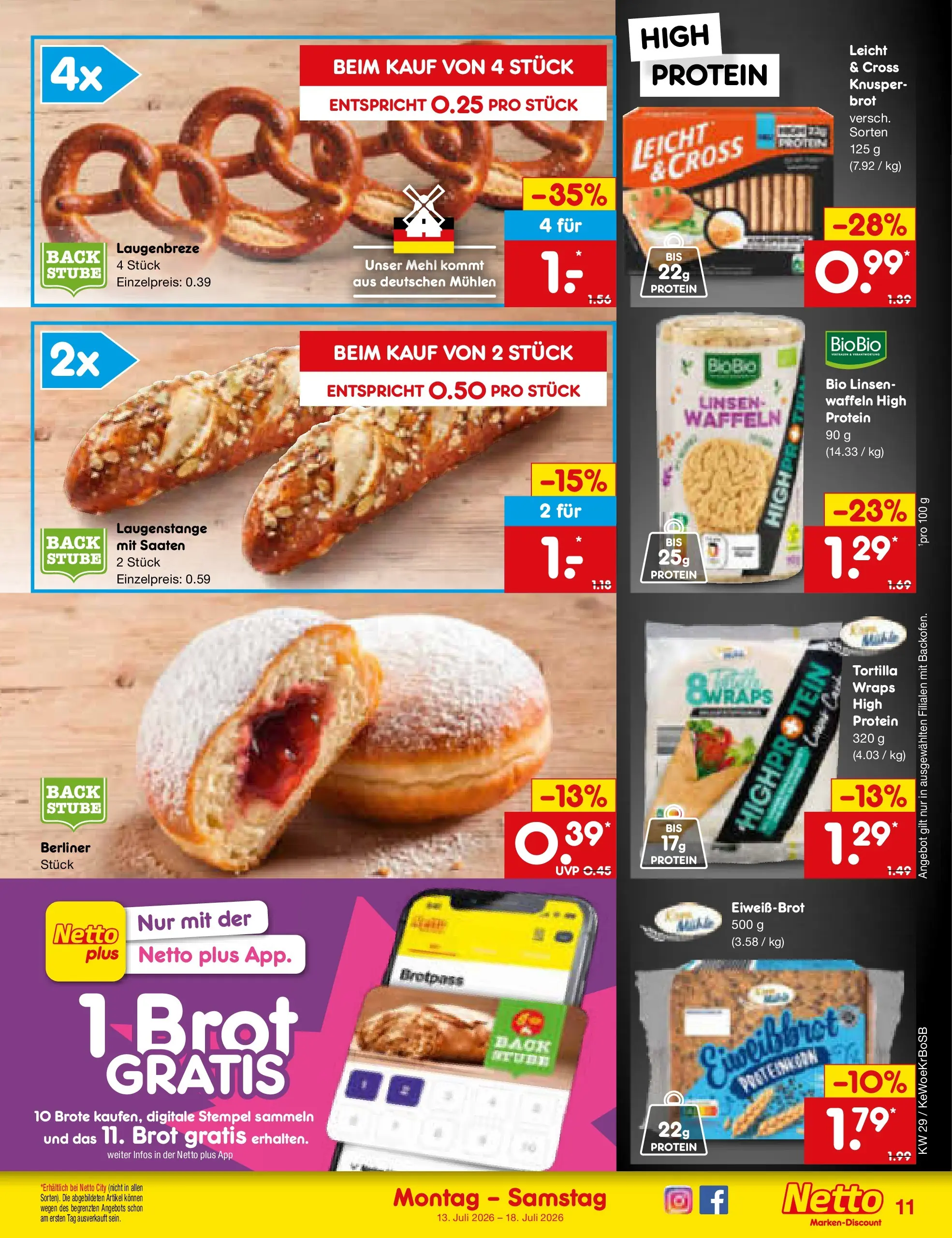 Netto Marken-Discount Prospekt Koblenz (ab 13.07.2026) ยป Angebote | Seite: 11 | Produkte: Berliner, Mehl, Waffeln, Brot Netto Marken-Discount Prospekt Koblenz (ab 13.07.2026) ยป Angebote | Seite: 11 | Produkte: Berliner, Mehl, Waffeln, Brot