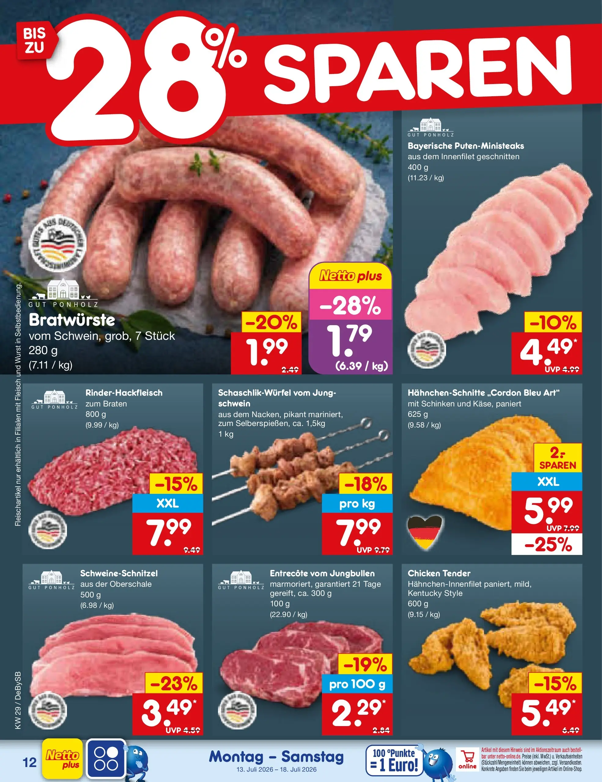 Netto Marken-Discount Prospekt Stuttgart (ab 13.07.2026) » Angebote | Seite: 14 | Produkte: Entrecote, Wurst, Schinken, Fleisch