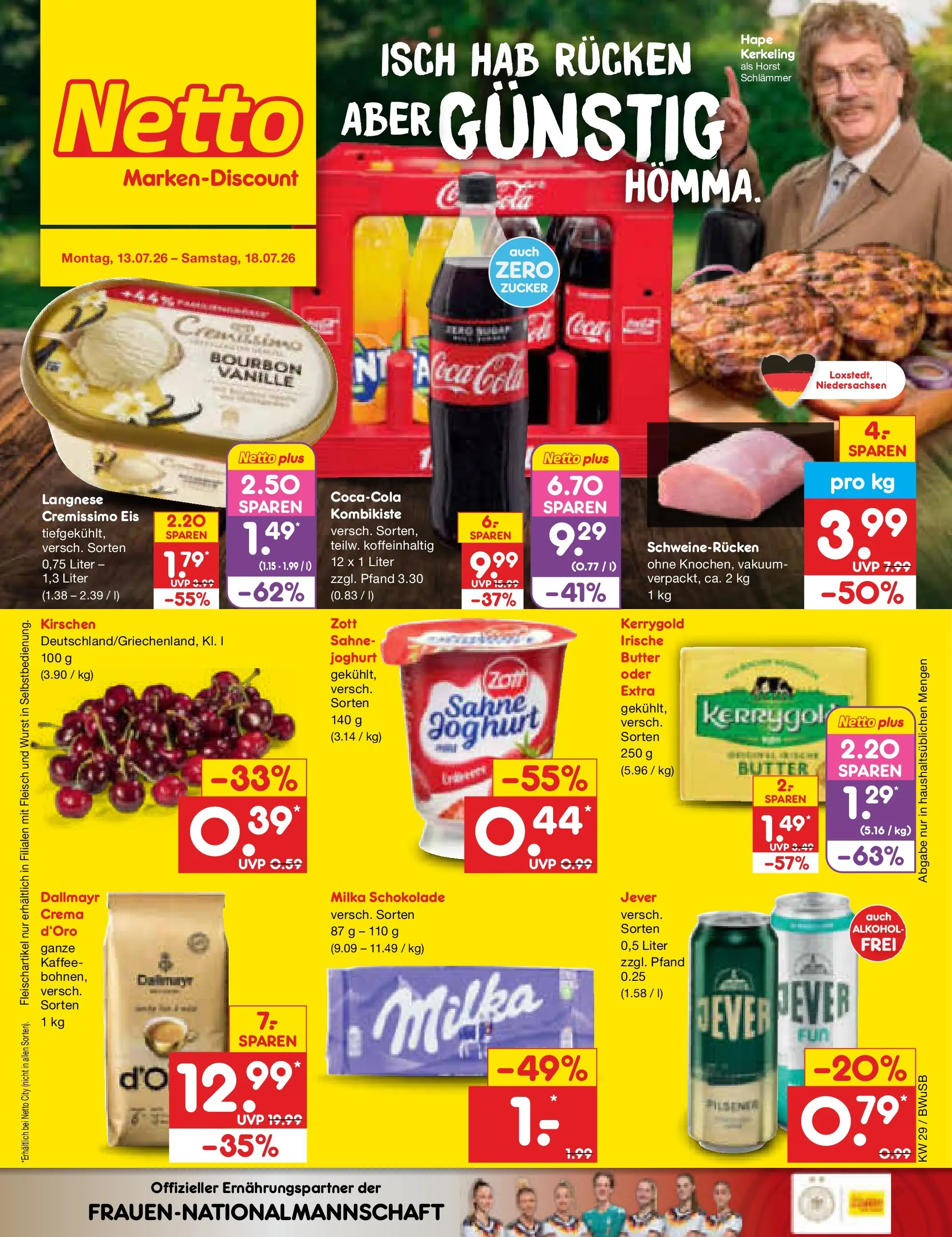 Netto Marken-Discount Prospekt Bielefeld (ab 13.07.2026) » Angebote | Seite: 1 | Produkte: Milka schokolade, Milka, Jever, Sahne
