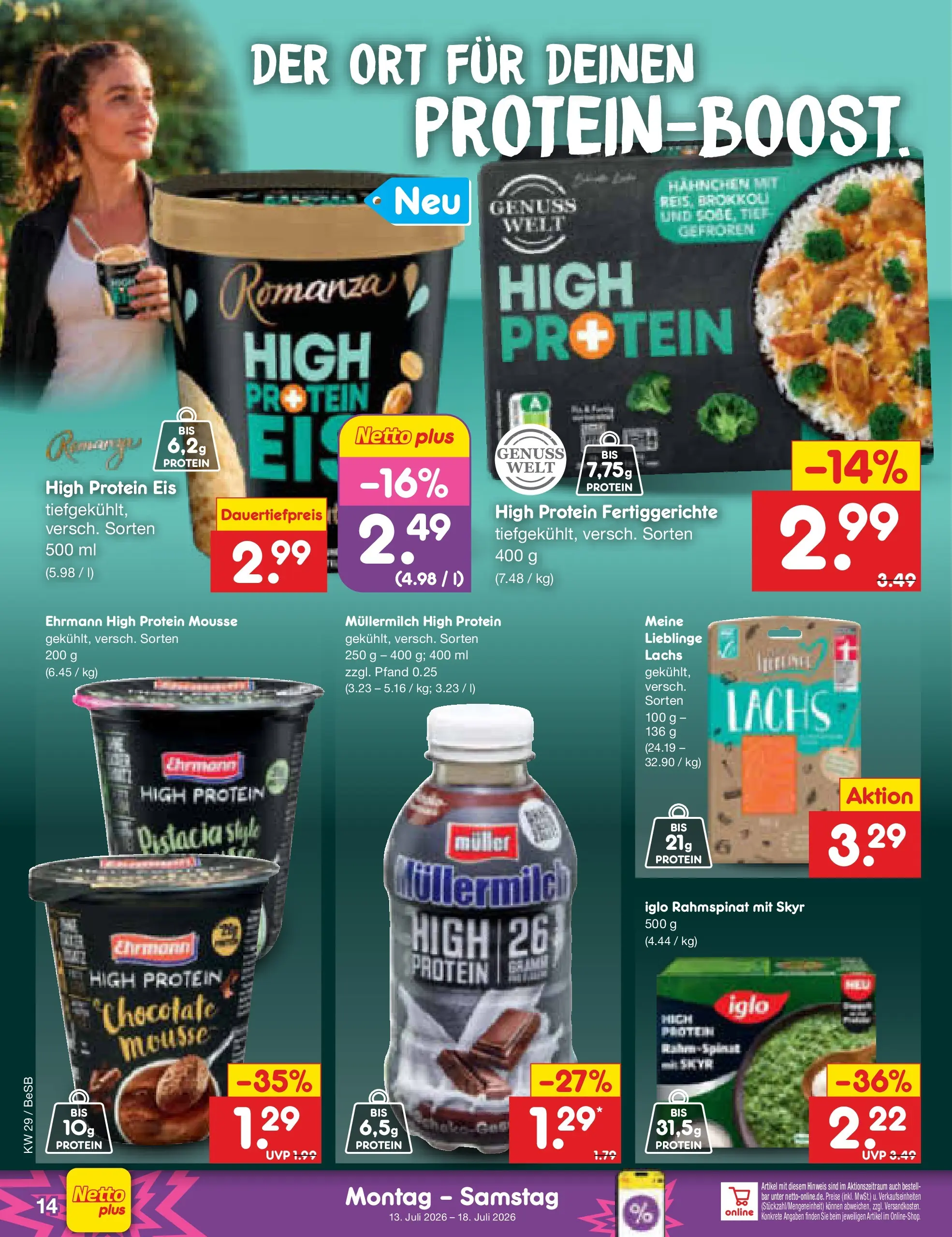 Netto Marken-Discount Prospekt Berlin-Prenzlauer Berg (ab 13.07.2026) » Angebote | Seite: 18 | Produkte: Hahnchen, Lachs, Brokkoli, Eis