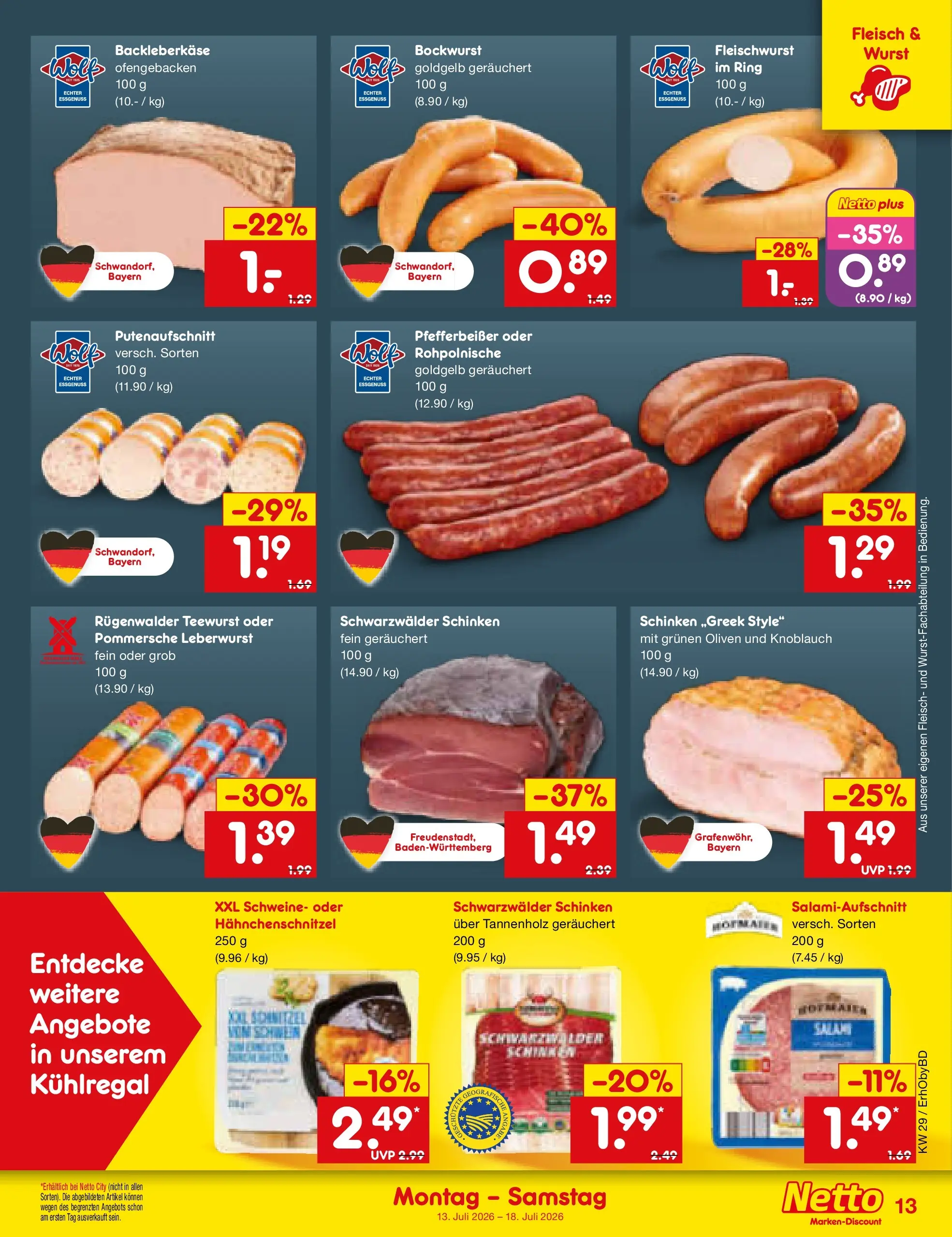 Netto Marken-Discount Prospekt Ergolding (ab 13.07.2026) ยป Angebote | Seite: 15 | Produkte: Schnitzel, Wurst, Knoblauch, Fleisch Netto Marken-Discount Prospekt Ergolding (ab 13.07.2026) ยป Angebote | Seite: 15 | Produkte: Schnitzel, Wurst, Knoblauch, Fleisch