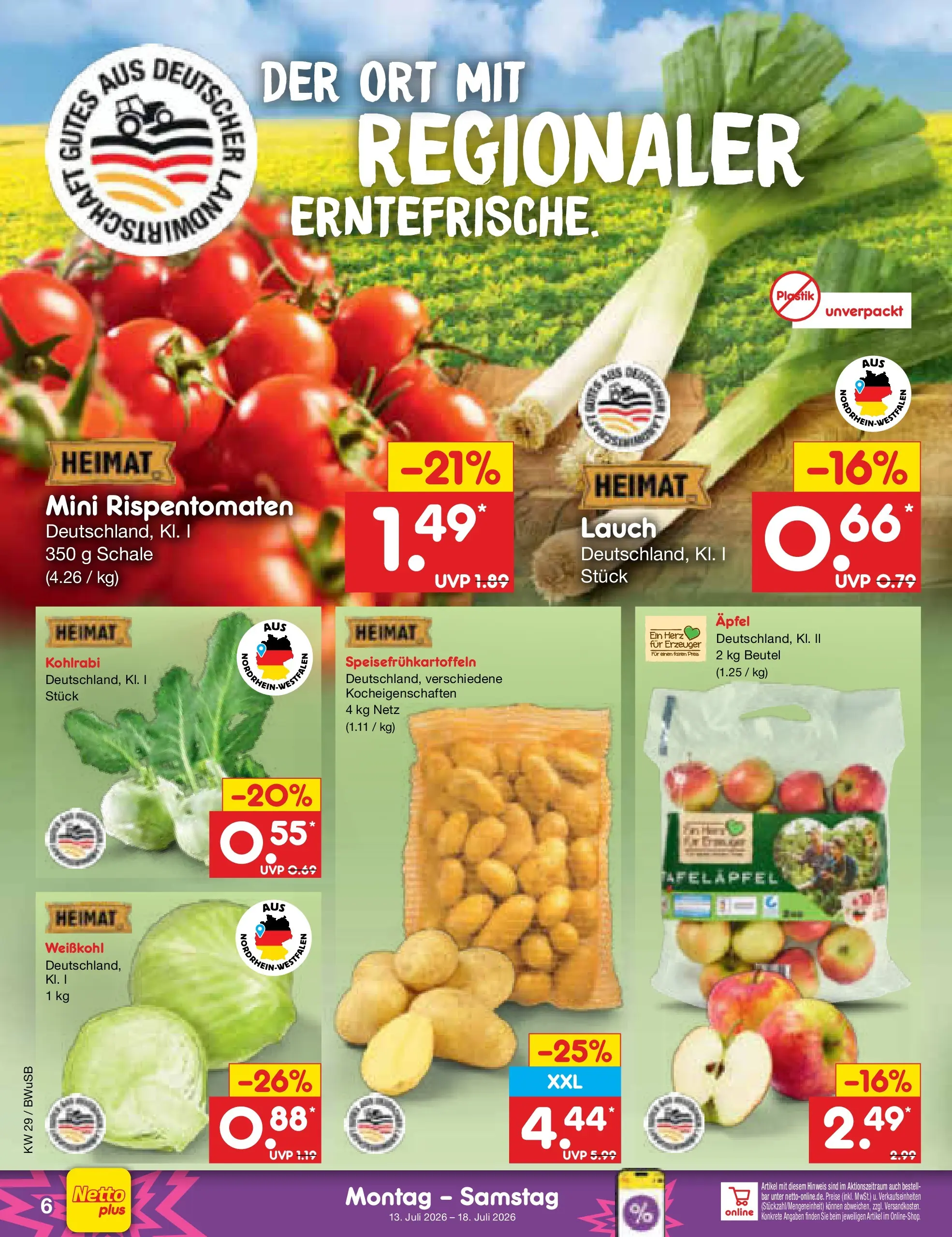 Netto Marken-Discount Prospekt Bielefeld (ab 13.07.2026) » Angebote | Seite: 6 | Produkte: Kohlrabi, Äpfel