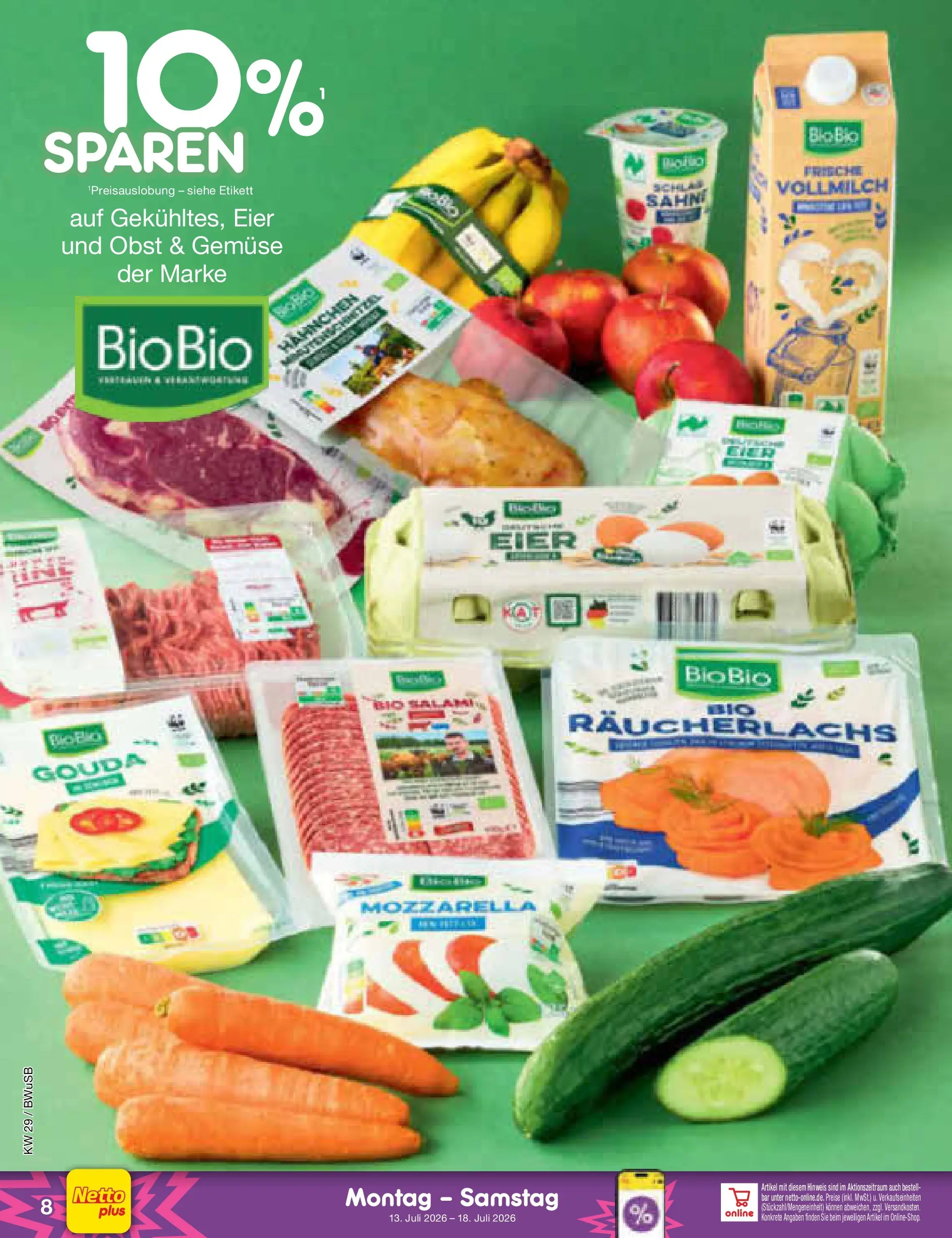 Netto Marken-Discount Prospekt Bielefeld (ab 13.07.2026) » Angebote | Seite: 8 | Produkte: Eier, Mozzarella, Gemüse, Obst