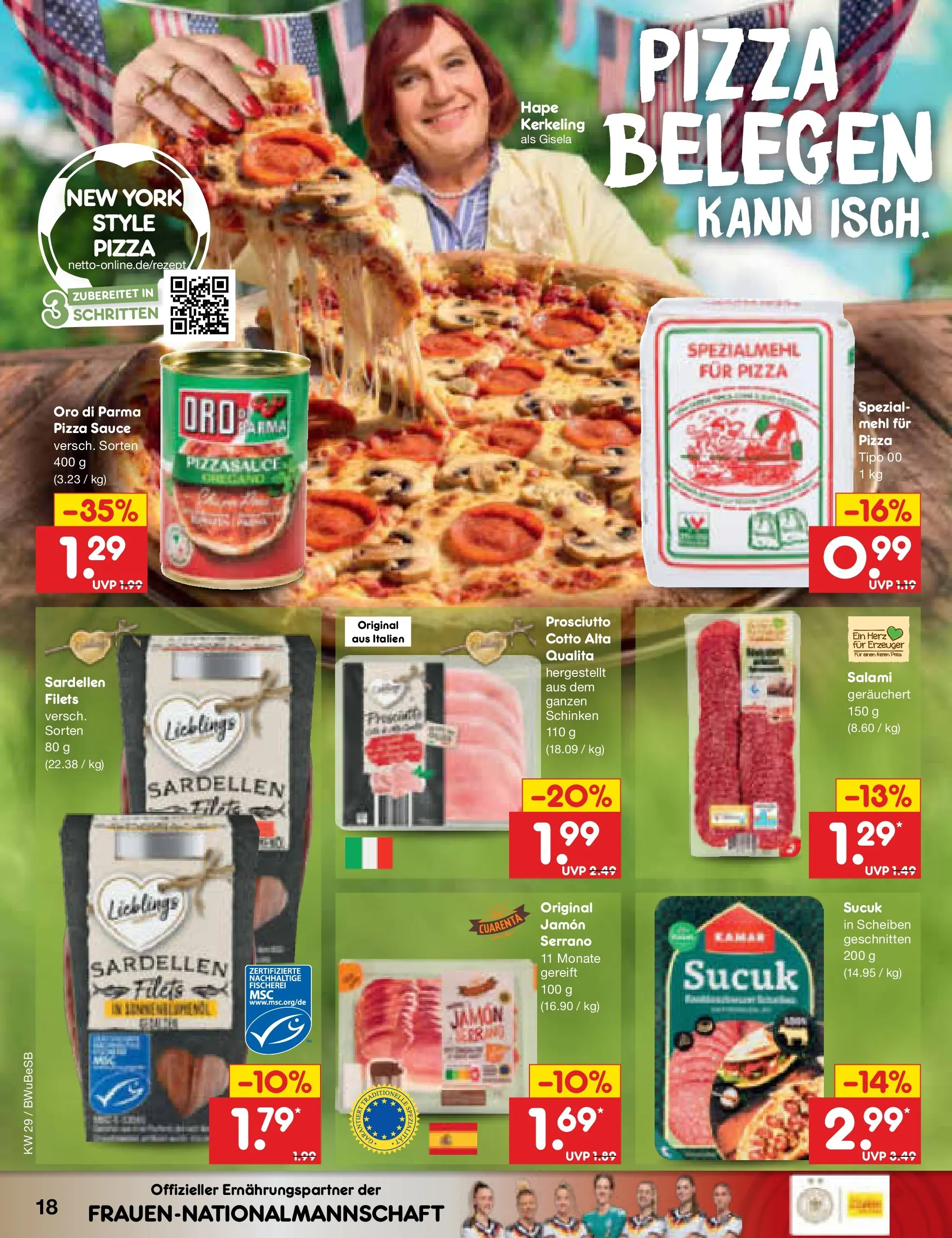 Netto Marken-Discount Prospekt Berlin-Prenzlauer Berg (ab 13.07.2026) » Angebote | Seite: 24 | Produkte: Mehl, Oro di parma, Schinken, Pizza