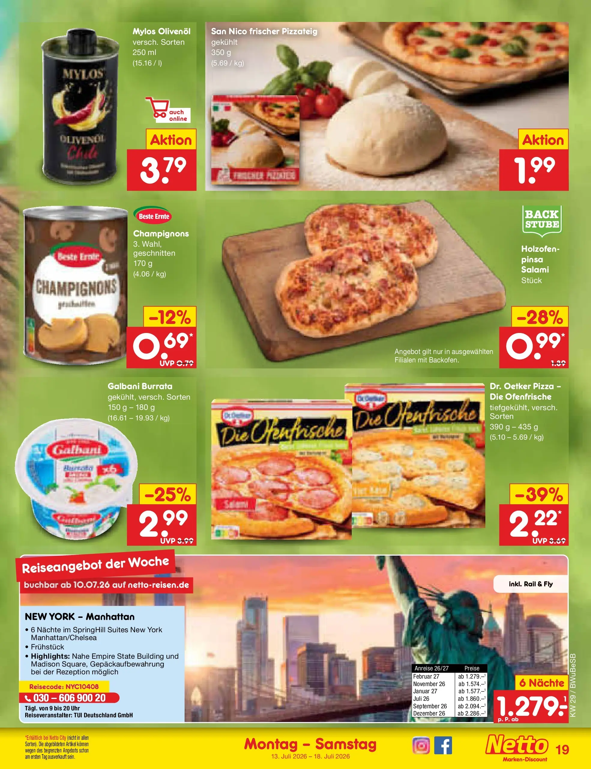 Netto Marken-Discount Prospekt Berlin-Prenzlauer Berg (ab 13.07.2026) » Angebote | Seite: 25 | Produkte: Olivenol, Ofenfrische, Pizza, Uhr