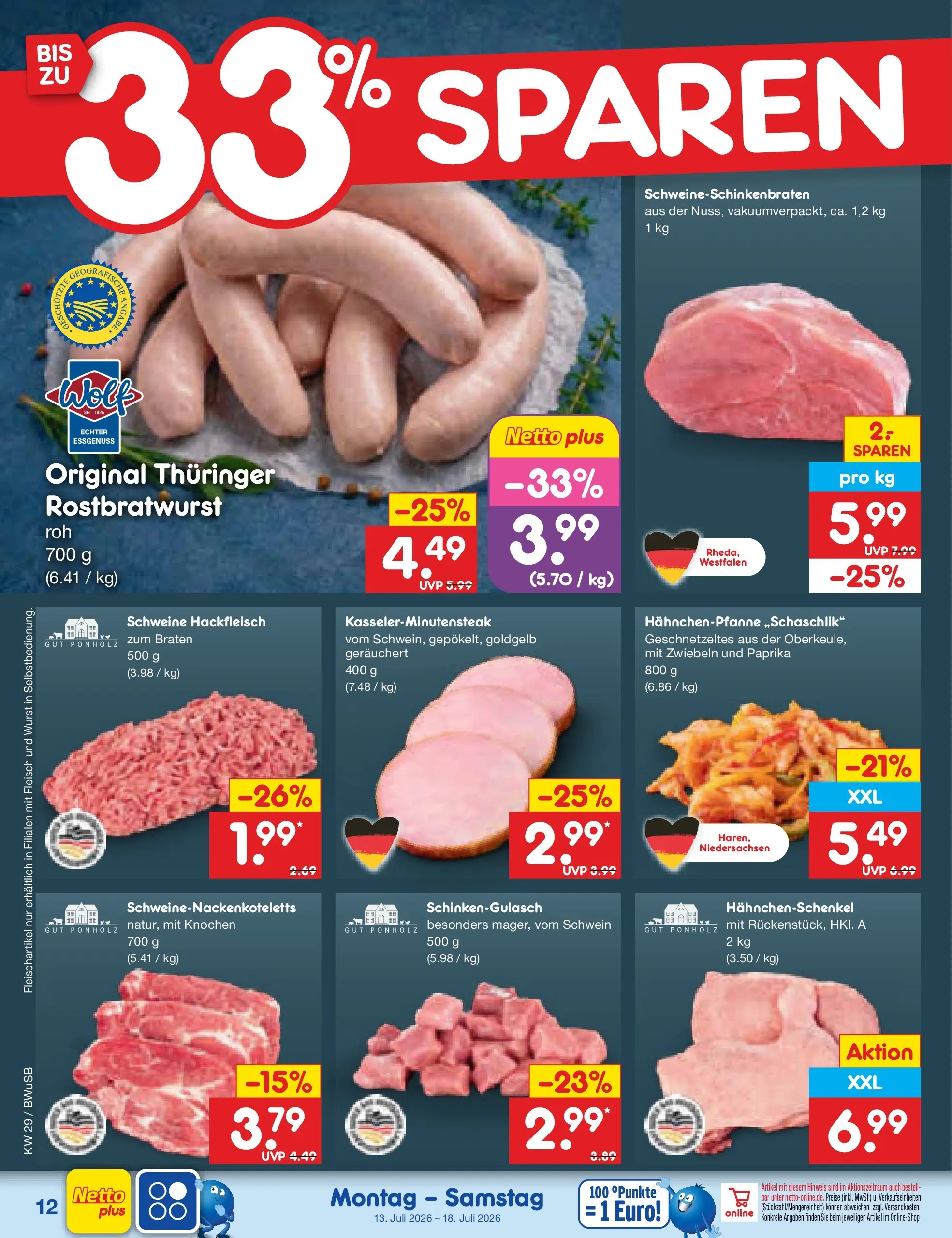 Netto Marken-Discount Prospekt Bielefeld (ab 13.07.2026) » Angebote | Seite: 14 | Produkte: Zwiebeln, Wurst, Fleisch, Hackfleisch