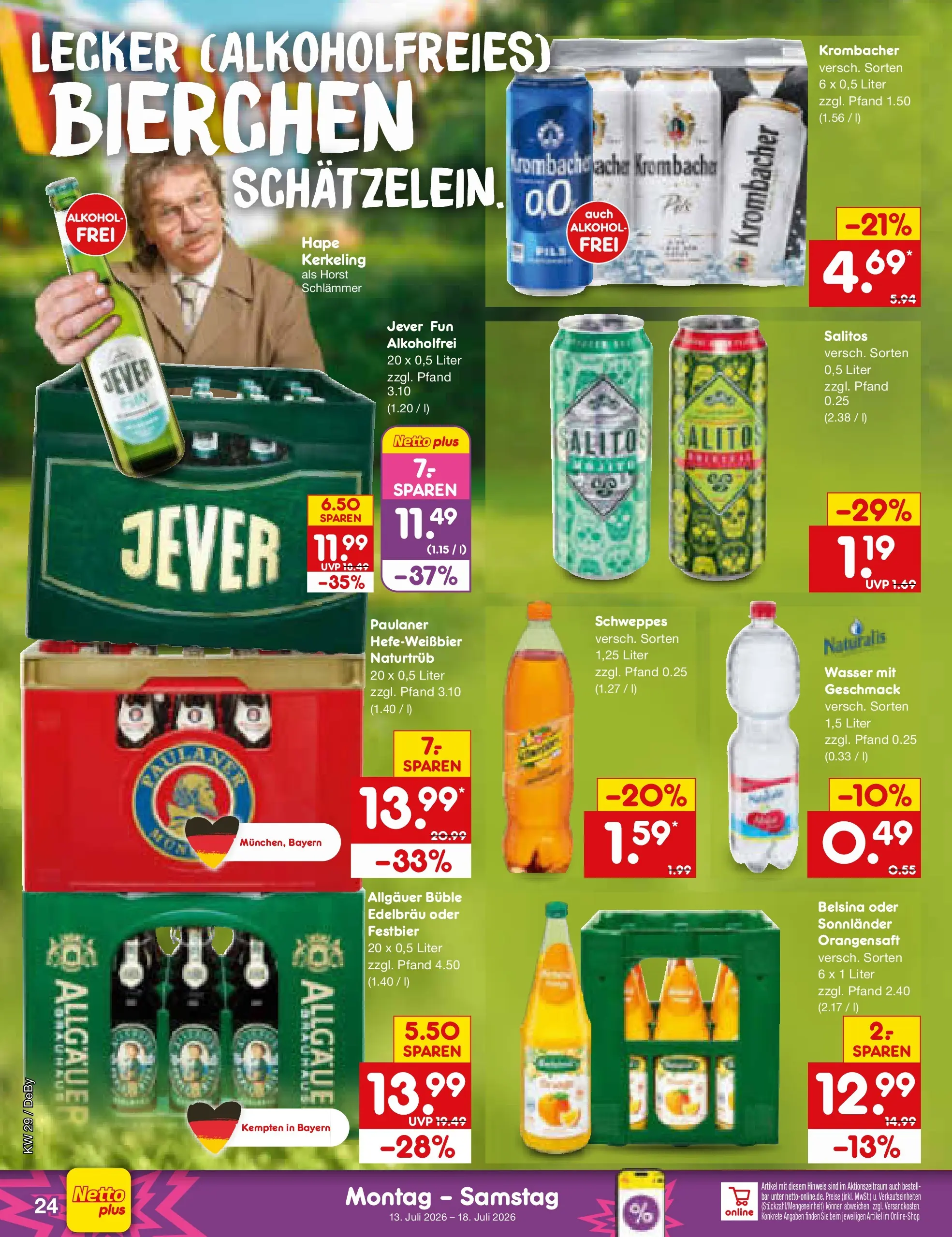 Netto Marken-Discount Prospekt Stuttgart (ab 13.07.2026) » Angebote | Seite: 32 | Produkte: Orangensaft, Schweppes, Wasser, Jever