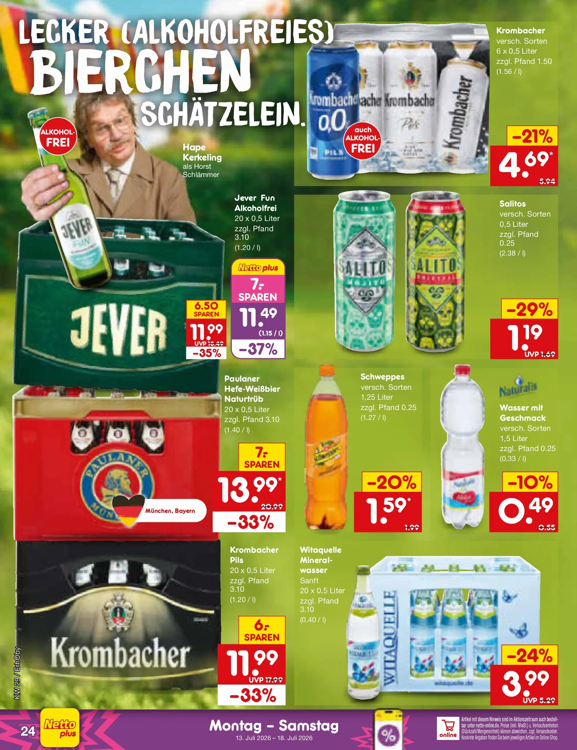 Netto Marken-Discount Prospekt München (ab 13.07.2026) » Angebote | Seite: 32 | Produkte: Pils, Wasser, Krombacher, Paulaner Netto Marken-Discount Prospekt München (ab 13.07.2026) » Angebote | Seite: 32 | Produkte: Pils, Wasser, Krombacher, Paulaner