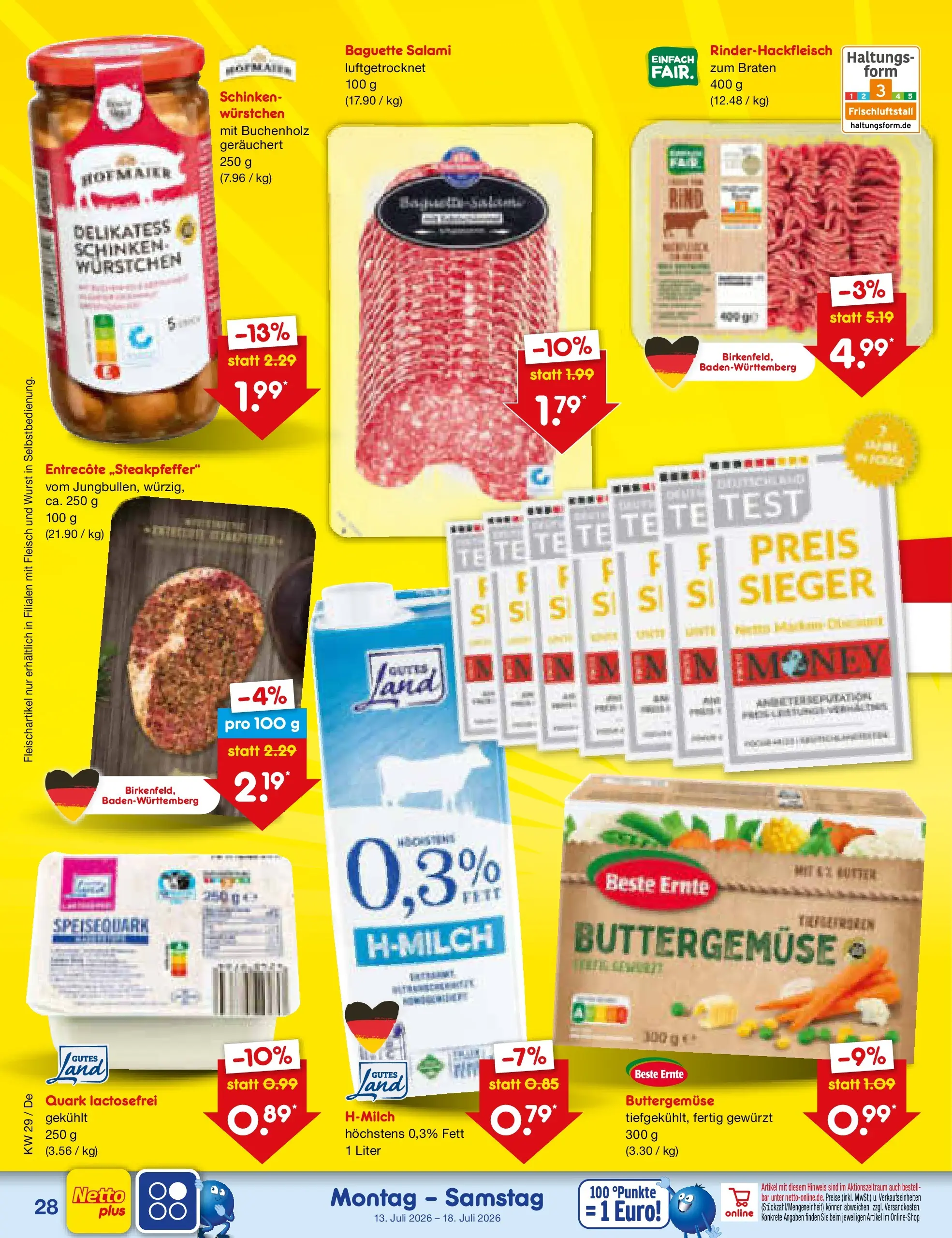 Netto Marken-Discount Prospekt Waiblingen-Bittenfeld (ab 13.07.2026) » Angebote | Seite: 38 | Produkte: Quark, Baguette, Wurst, Salami