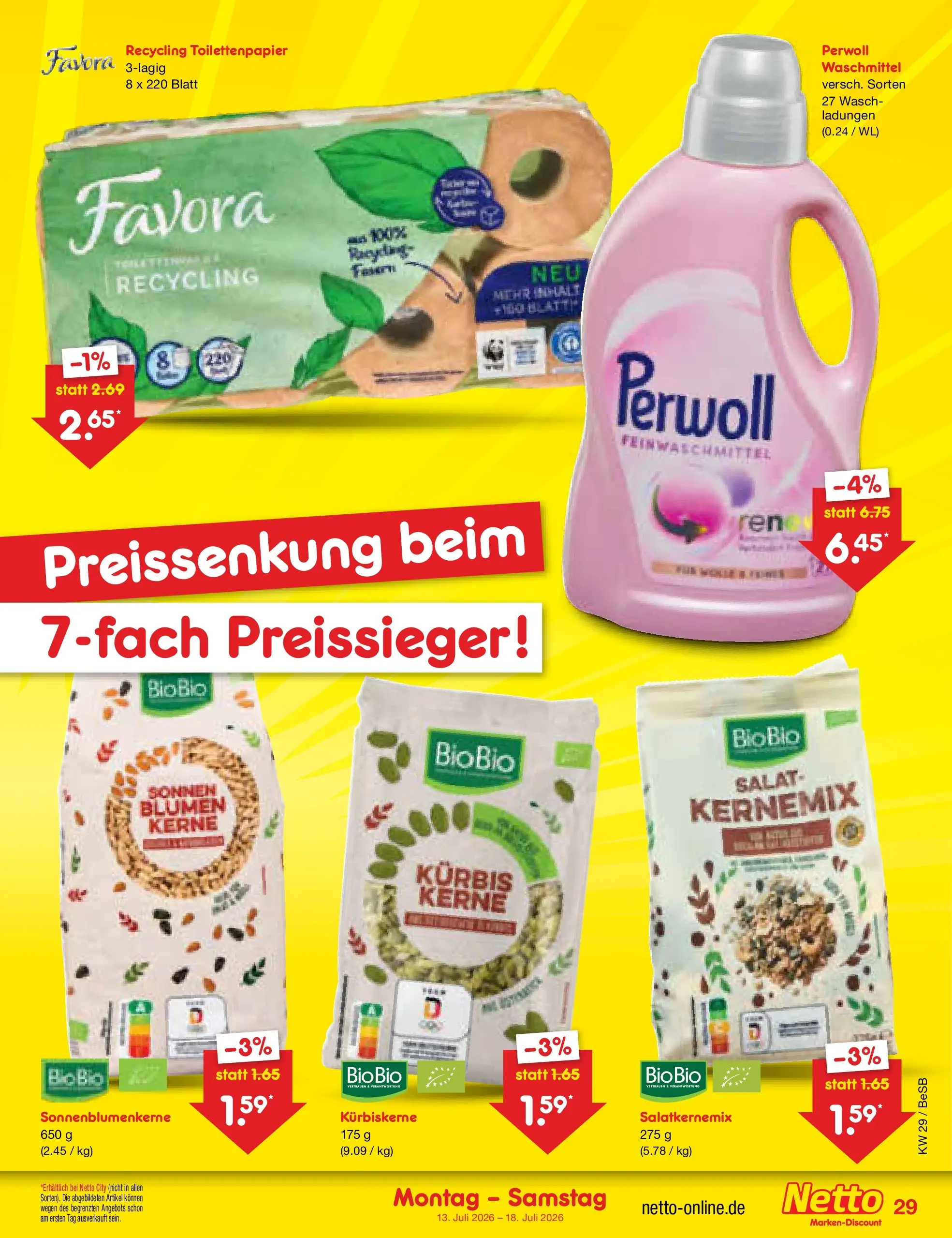 Netto Marken-Discount Prospekt Berlin-Prenzlauer Berg (ab 13.07.2026) » Angebote | Seite: 39 | Produkte: Perwoll, Waschmittel, Kürbis, Toilettenpapier