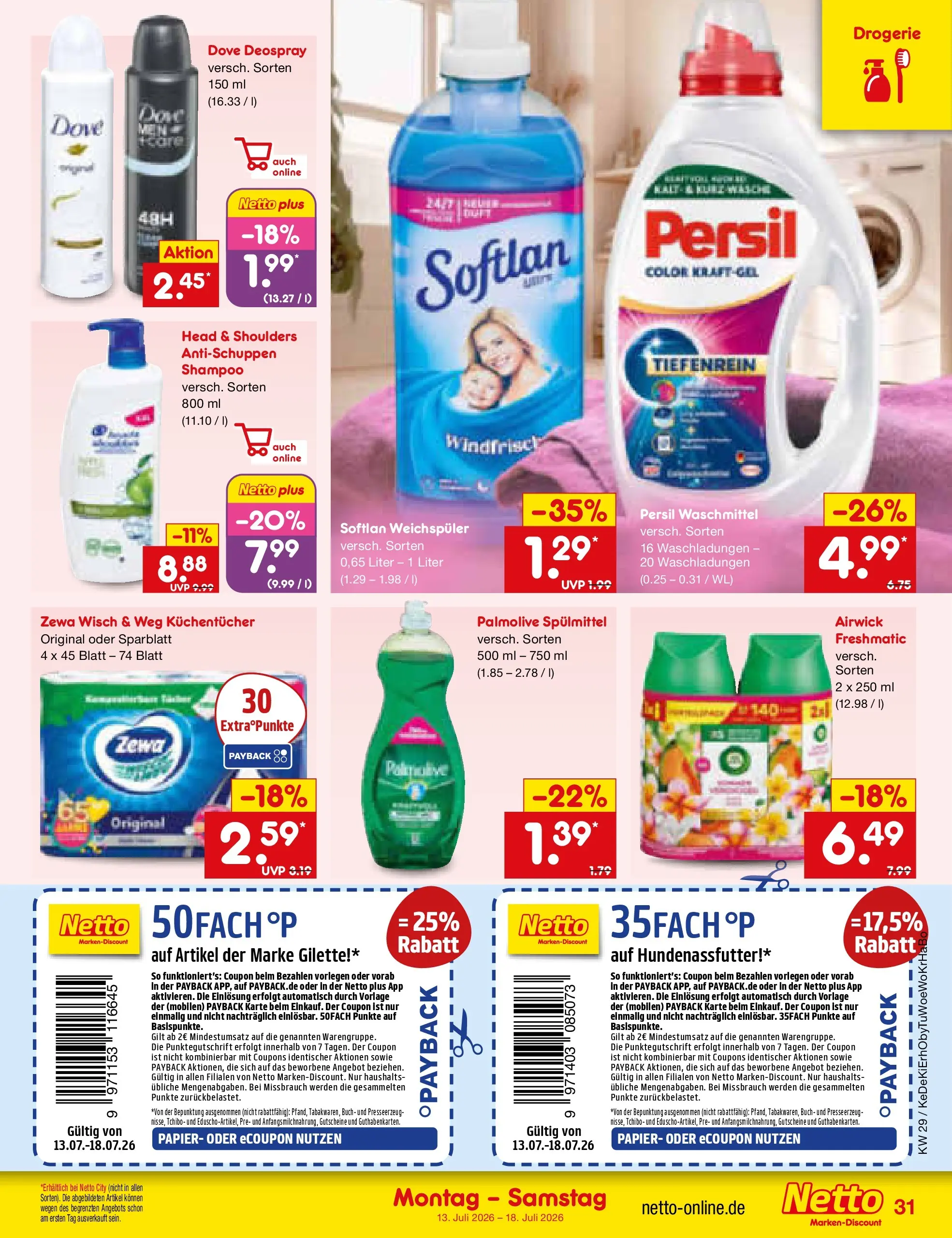 Netto Marken-Discount Prospekt München (ab 13.07.2026) » Angebote | Seite: 41 | Produkte: Zewa, Shampoo, Weichspüler, Waschmittel Netto Marken-Discount Prospekt München (ab 13.07.2026) » Angebote | Seite: 41 | Produkte: Zewa, Shampoo, Weichspüler, Waschmittel